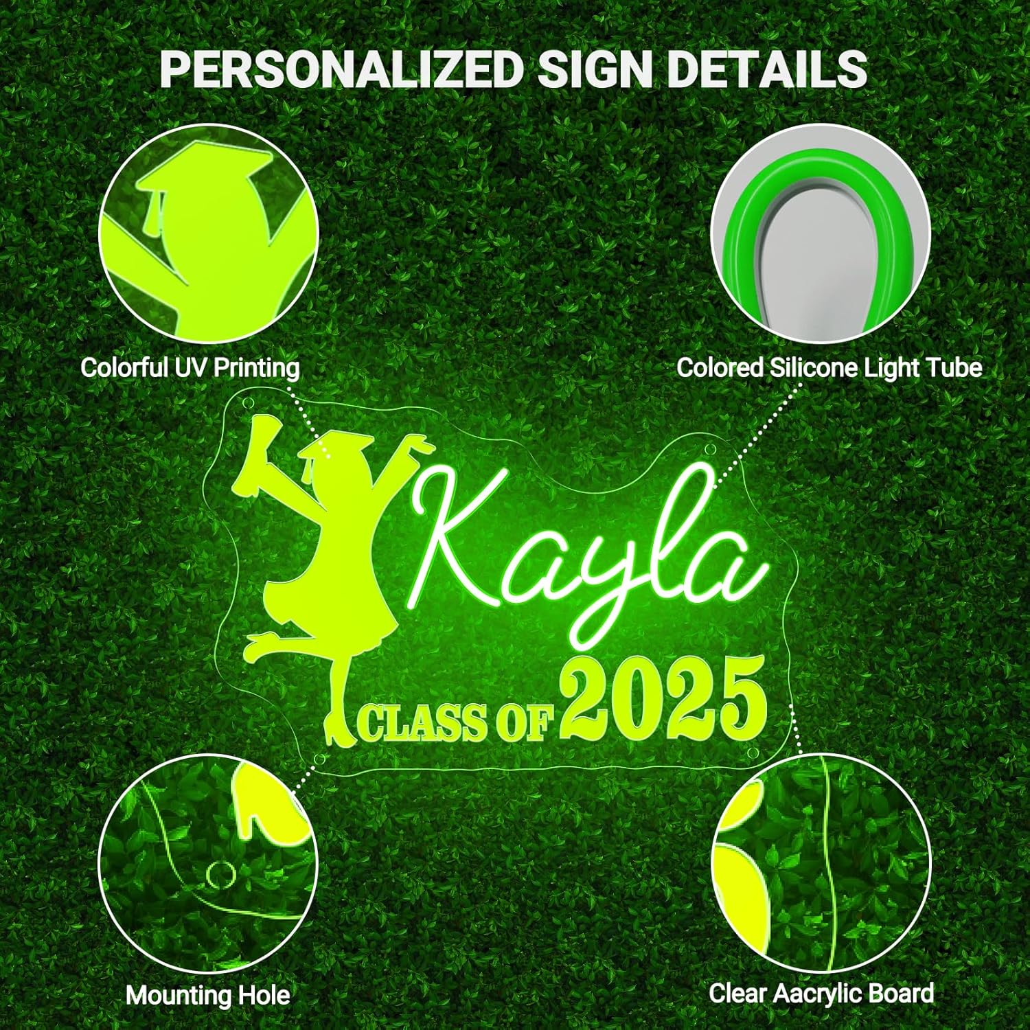 Custom Graduation Neon Sign for Class of 2025, Personalized Congrats Grad Name Neon Sign for Graduation Gifts, Customized Graduate LED Light Up Signs for Party Celebration Photo Backdrop Wall Decor