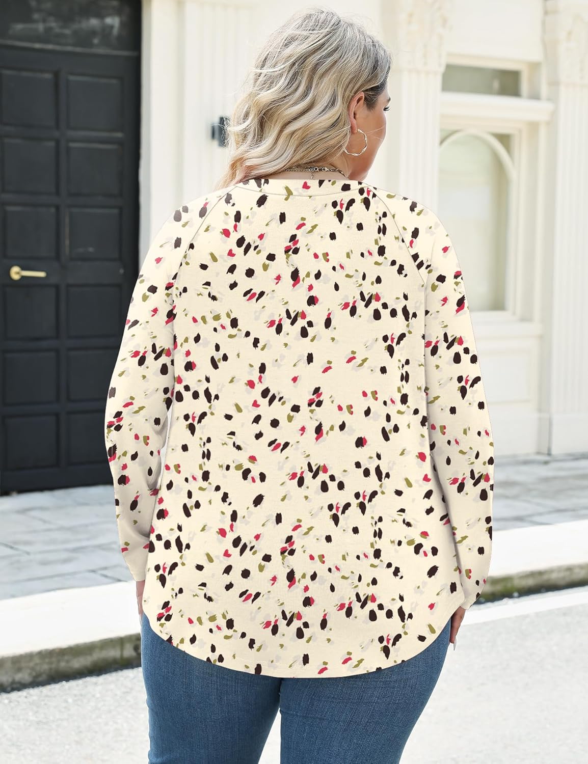 TFSDOD Plus Size Tops for Women Raglan Long Sleeve V Neck T Shirt Color Block Tunic Casual Loose Blouses - Image 3