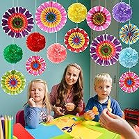 Vista 5 de Outus 21 abanicos de papel colgantes de flores de primavera, abanicos de papel de flores, decoraciones de aula, pompones de seda para primavera