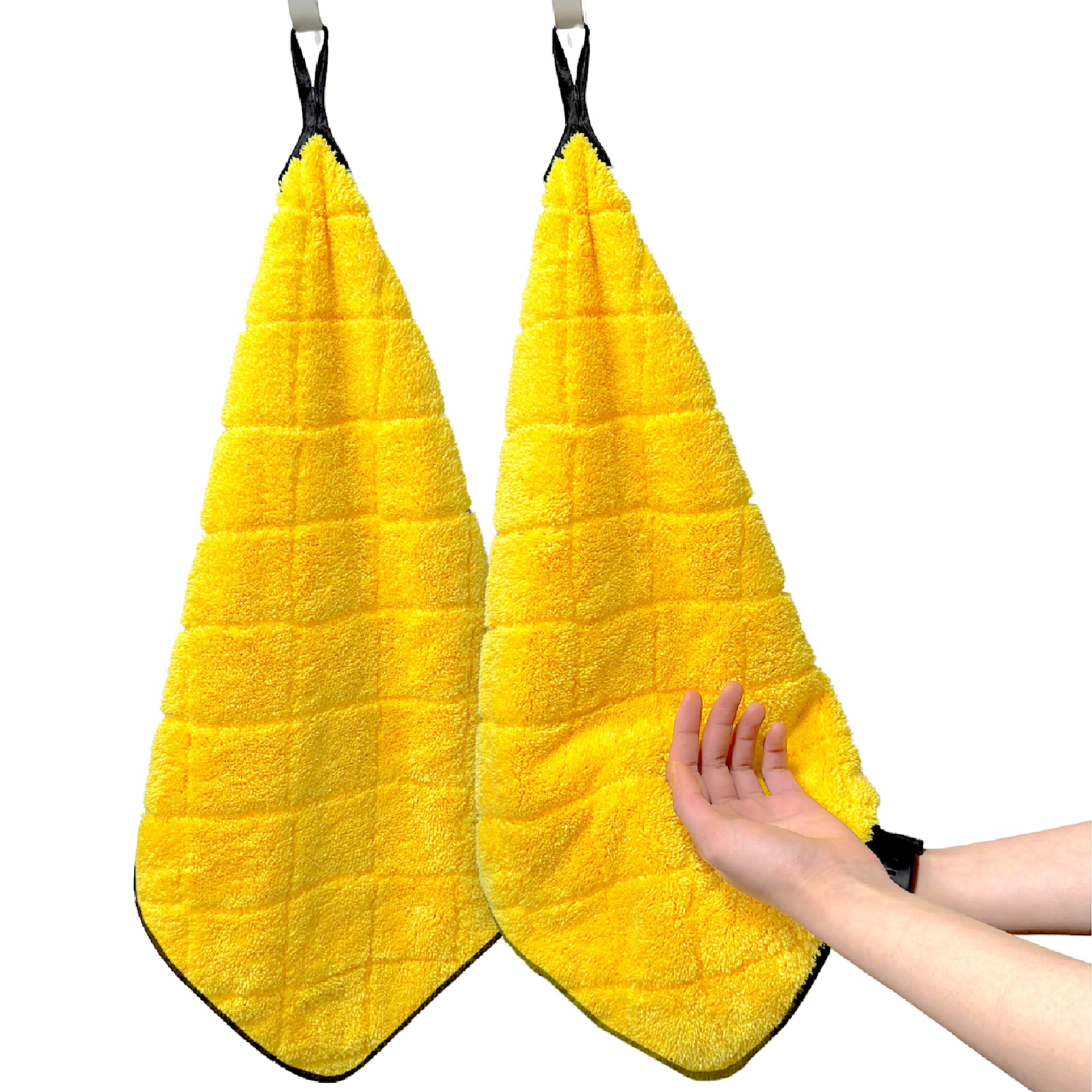 Towelogy® Microfibre Hand Towel with Hanging Loop - Small Hand Towels for Kitchen and Bathroom Use - Super Soft and Ultra Absorbent Small Guest Towels 40x40cm (Yellow Diamond)