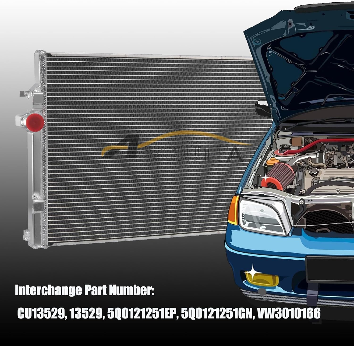 2 Row Aluminum Radiator for 2015-2022 Audi A3 Q3 S3 TT/for Volkswagen GOLF Tiguan Arteon Passat T-Roc Seat Leon 15 16 17 18 19 20 21