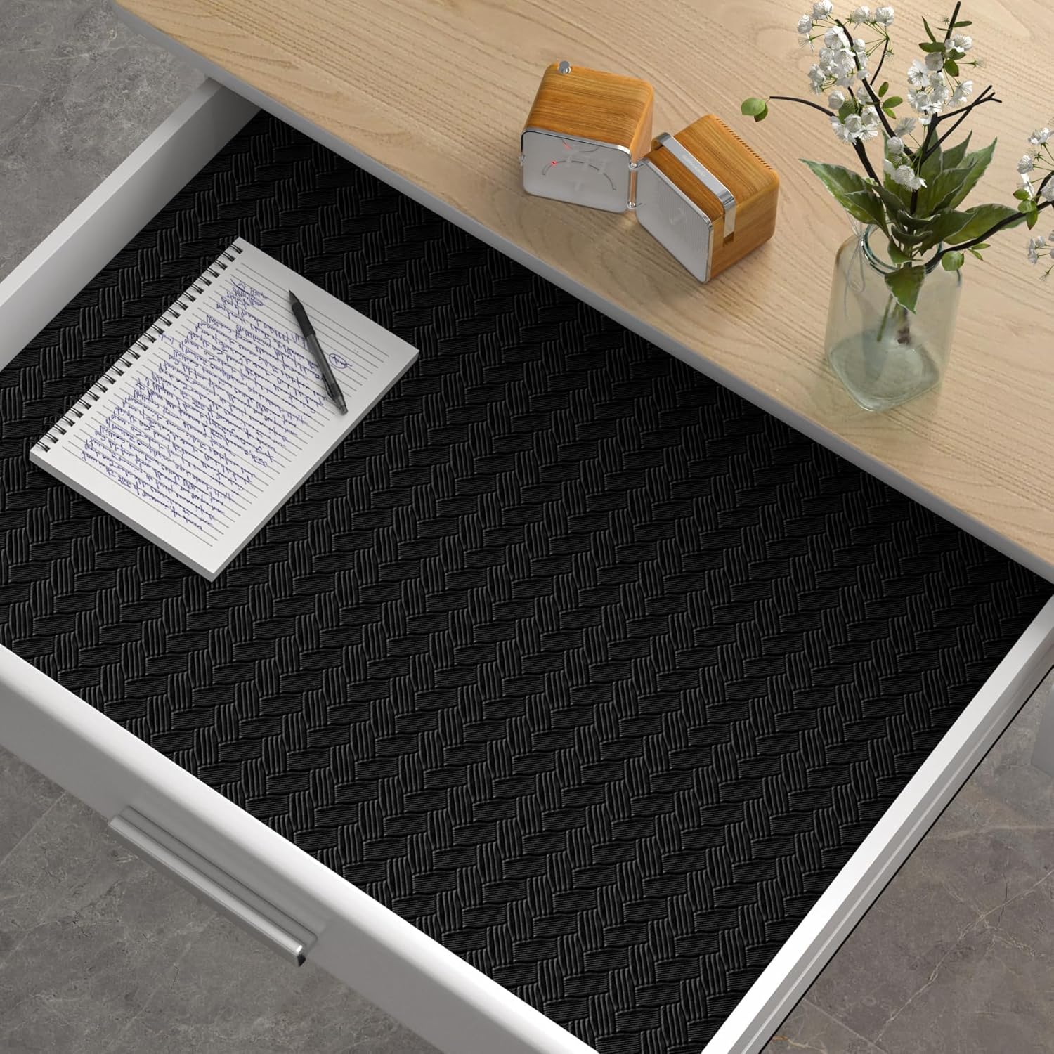 Decotalk Black Peel and Stick Wallpaper Textured Black Wallpaper for Bedroom17.7 x120 Weaving Grasscloth Wall Paper Textured Dark Contact Paper for Cabinets and Drawers