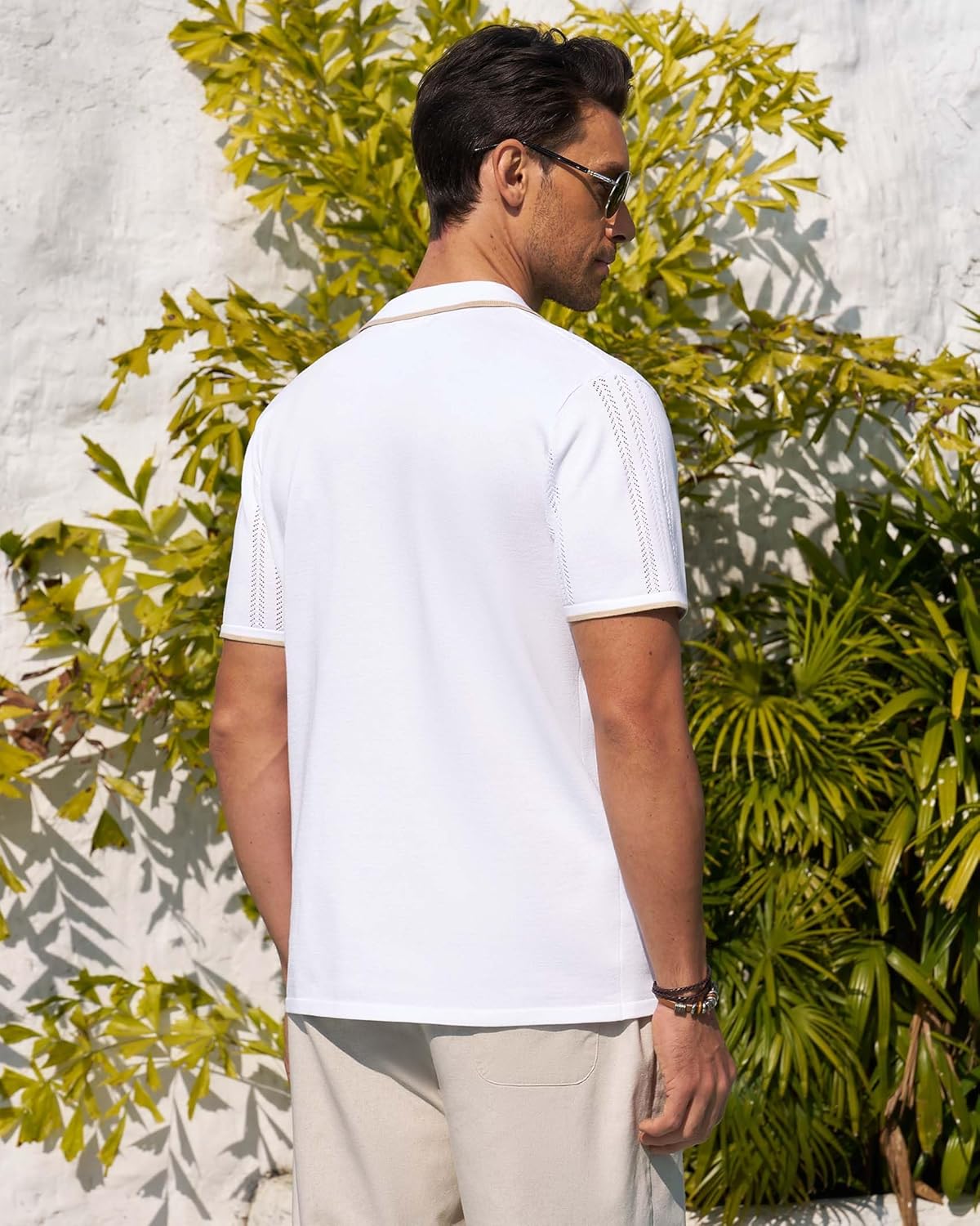 Alimens & Gentle Mens Knit Shirt Short Sleeve Button Down Shirt Textured Casual Summer Beach Polo Shirts - Image 4