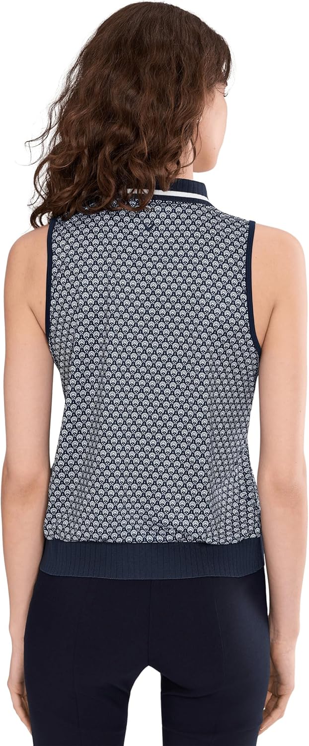 Callaway Women's Sleeveless Scarf Geo Print Rib Collar Polo
