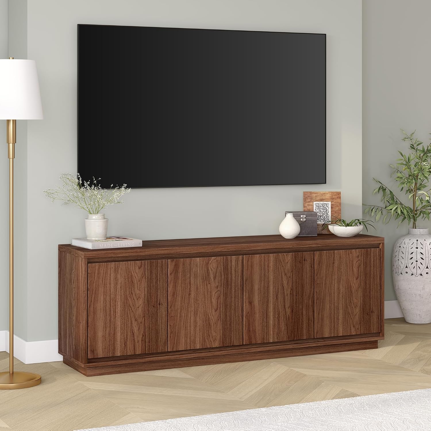 Henn&Hart Presque TV Stand, 68" Wide, Walnut