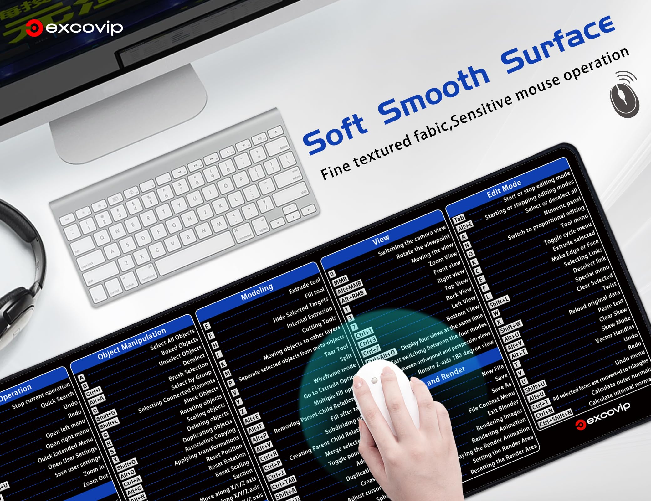 Python Commands - Tappetino per mouse con scorciatoie, grande tappetino per mouse XL per PC, ufficio, tastiera, tappetino per mouse e tastiera, facile da pulire, con scorciatoia Python completa