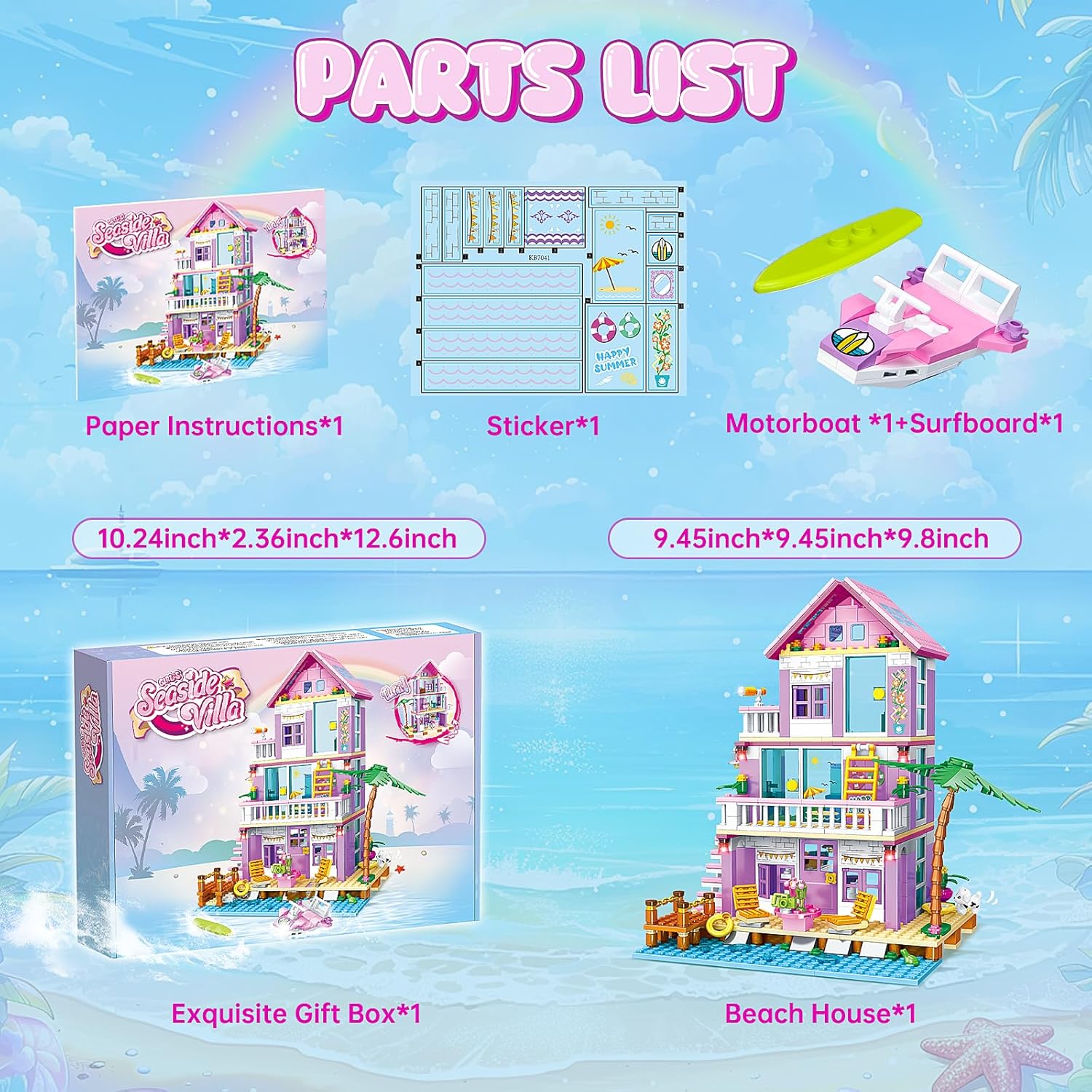 Beach House Building Sets, Seaside Villa House Building Toys Compatible with Lego Friends Sets for Girls Age 8-12, Creative Holiday Cottage Building Kit, Gift for Christmas, Valentine's Day, Party