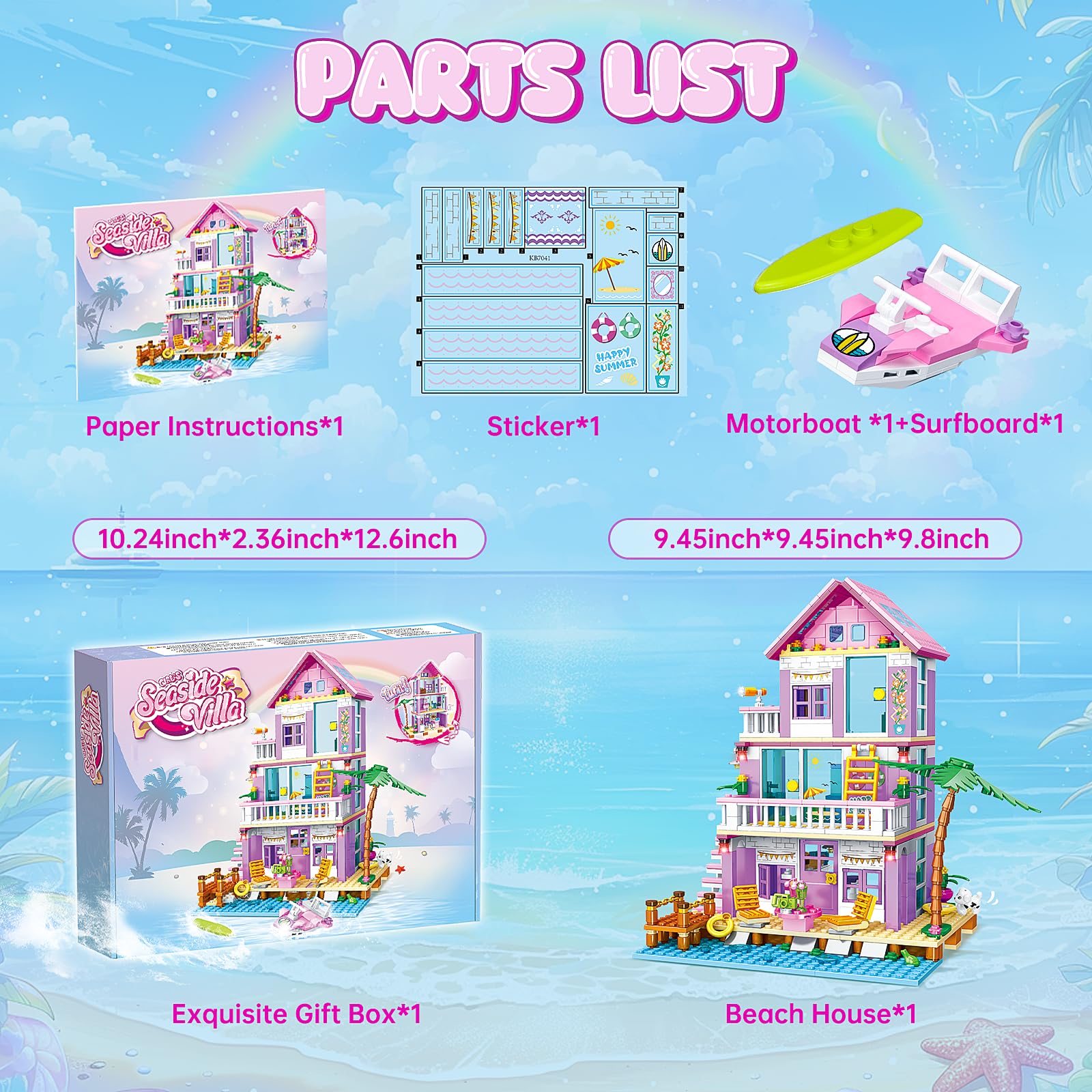 Beach House Building Sets, Seaside Villa House Building Toys Compatible with Lego Friends Sets for Girls Age 8-12, Creative Holiday Cottage Building Kit, Gift for Christmas, Valentine's Day, Party