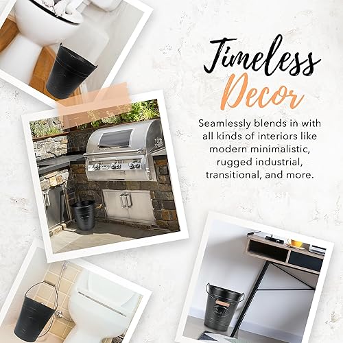 Miniatura 6 de Autumn Alley Cubo de basura de baño rústico negro con mango de madera para baño rústico, cocina de granja, decoración del hogar de campo, 7 litros,