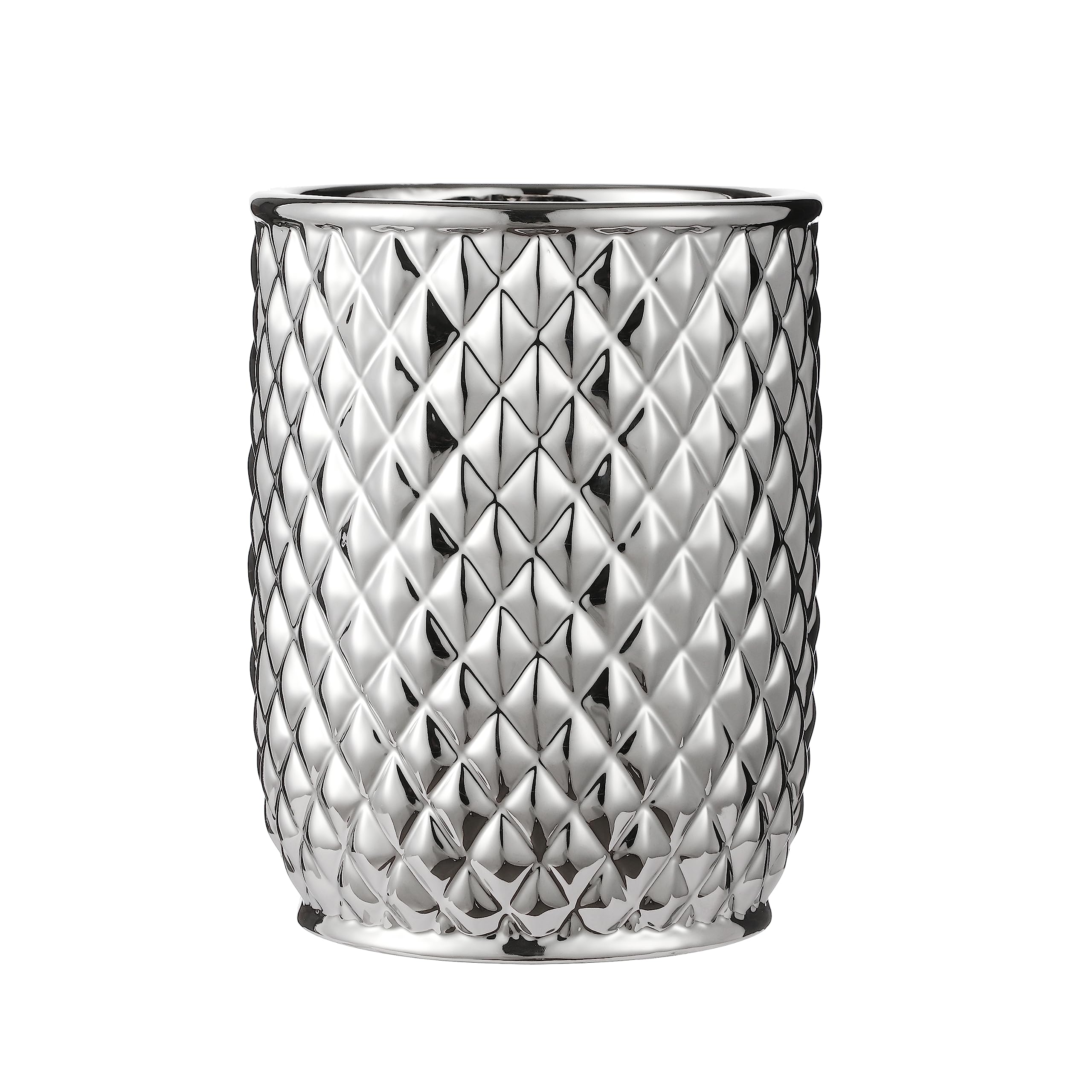 Motifeur Bathroom Wastebasket - Ceramic Decorative Trash Can (Pineapple Pattern, Silver Grey)
