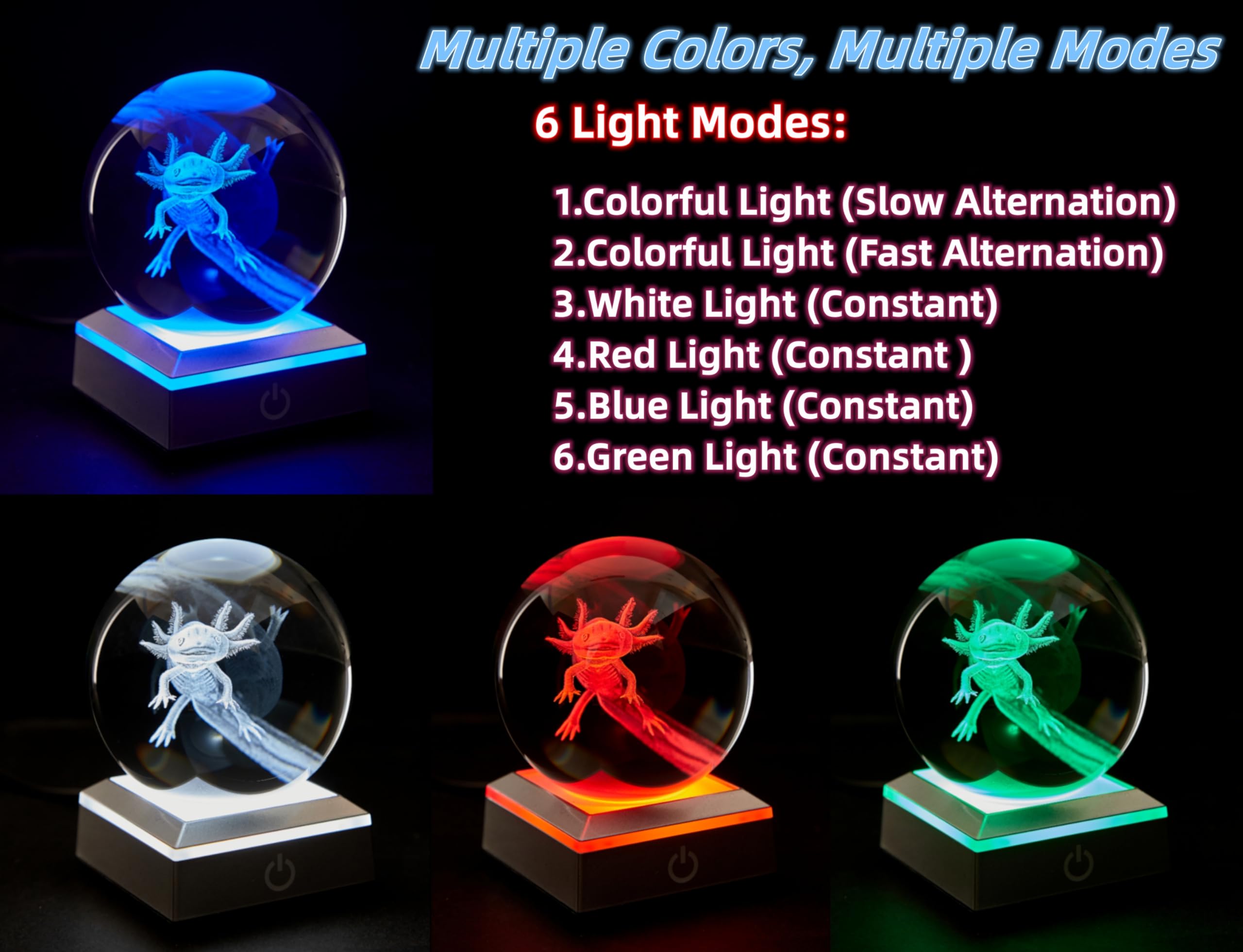 LMLOBEP Axolotl, Grande Luce Notturna A Sfera Di Cristallo Con Base