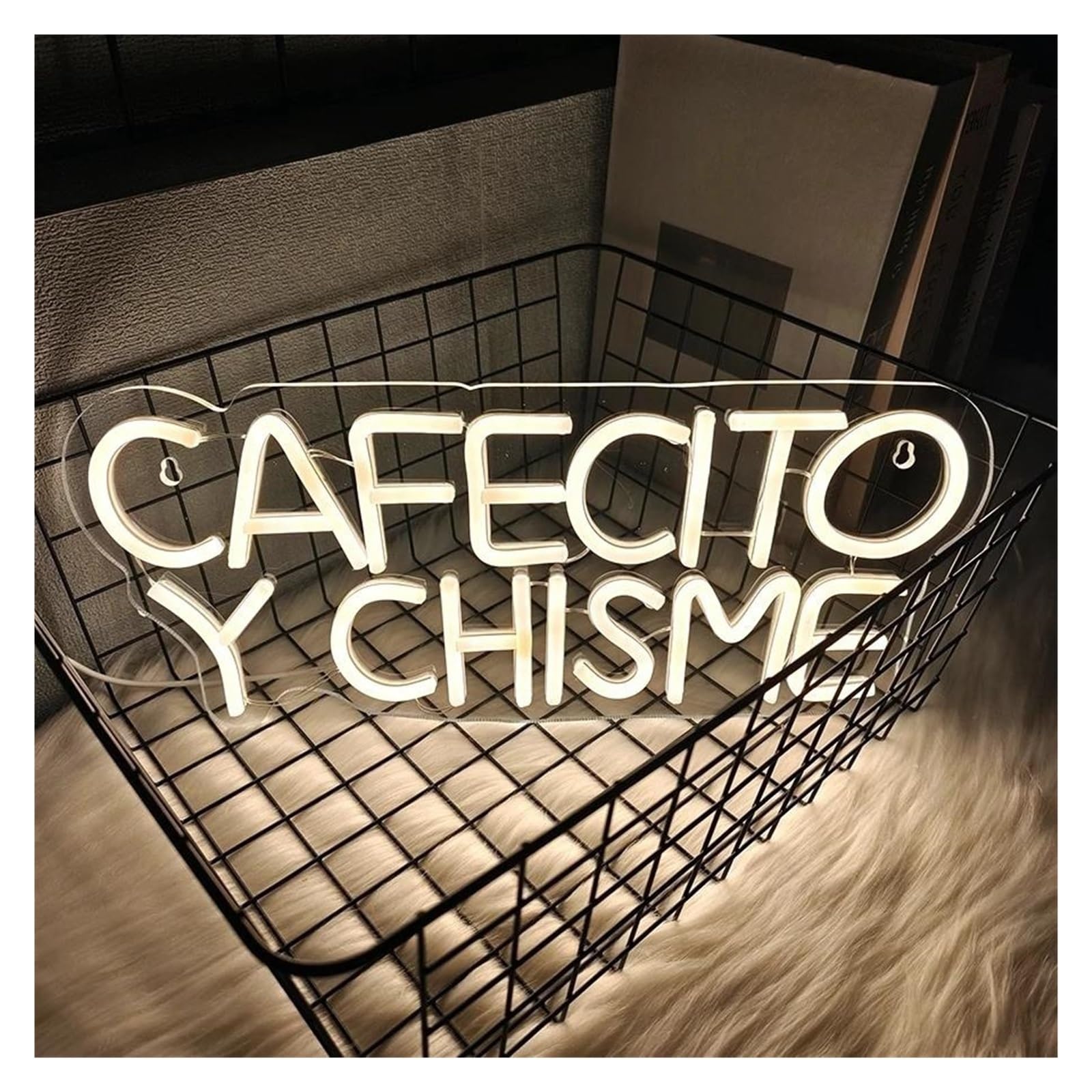 Insegna luminosa al neon Cafecito Y Chisme per insegna al per neon Luce LED bianca calda per alimentazione per USB per aziendale per caffetteria, ristorante, cucina, decorazione da parete 40 cm x 17