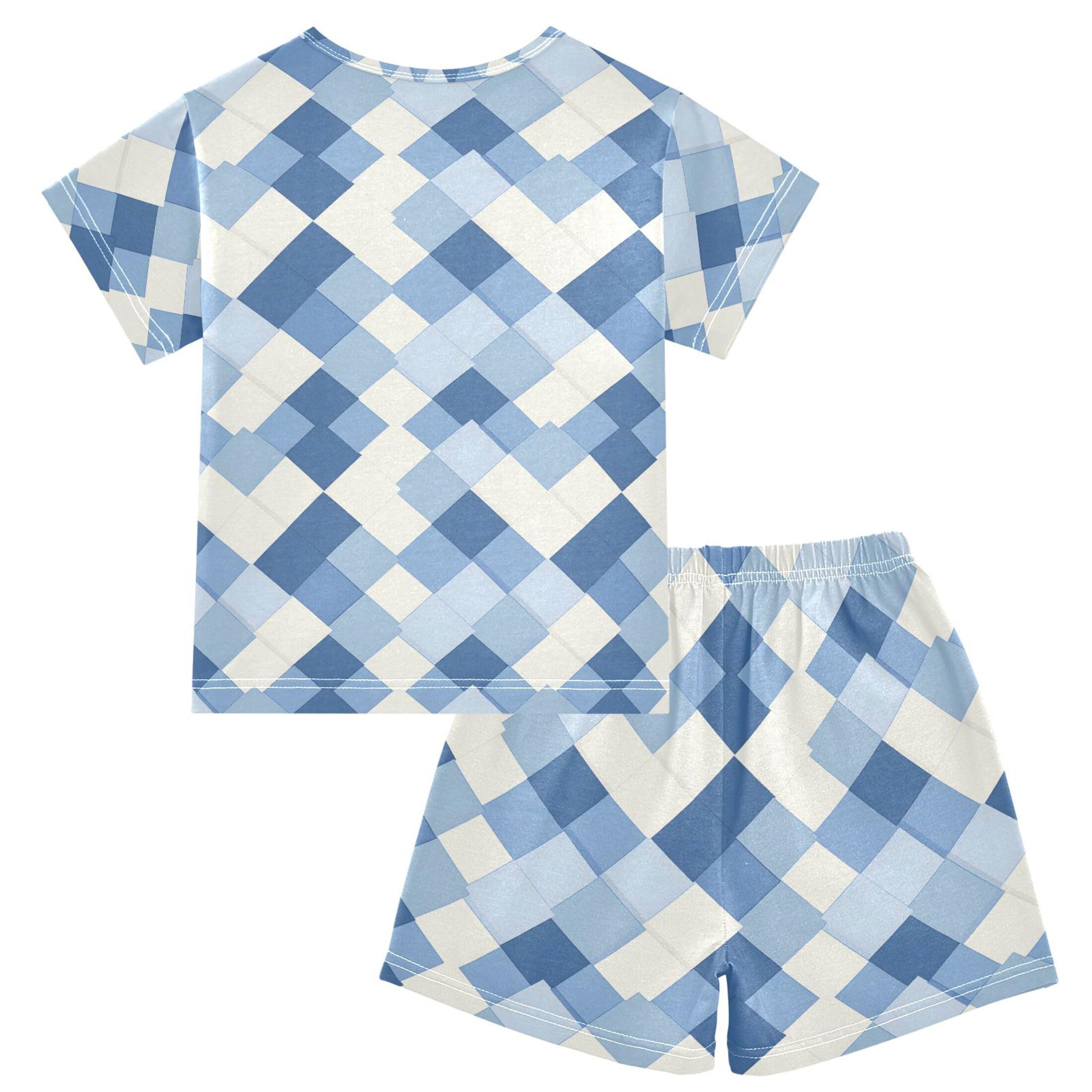 UMIRIKO Buffalo Check Plaid Summer Short Sleeve Pajamas Sleepwear PJ Set B0403547