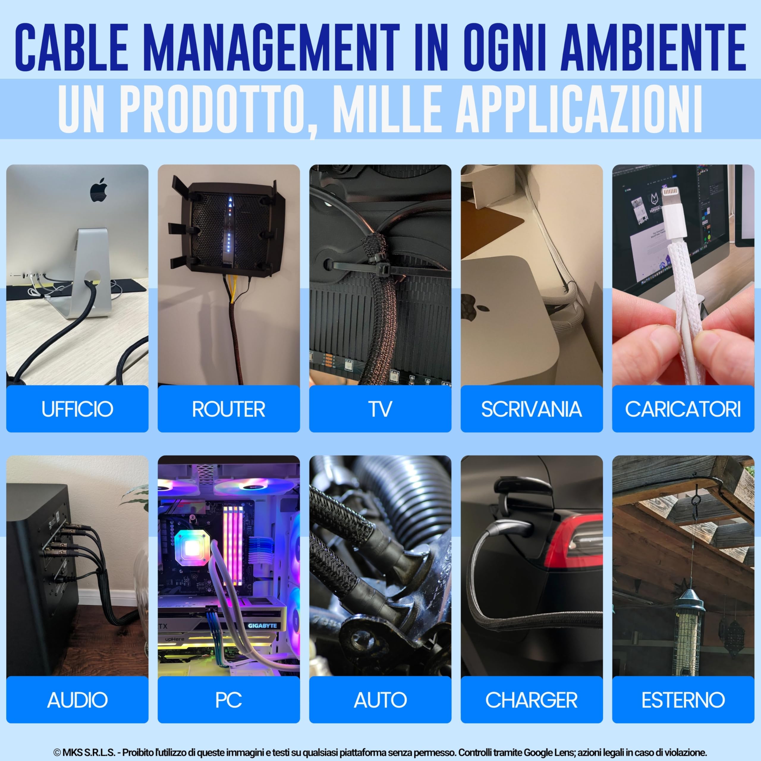 Guaina Cavi SELF-CLOSING Ø 6mm, L 8mt • Raccogli e Nascondi Cavi • Ideale per Scrivania e TV • BIANCO