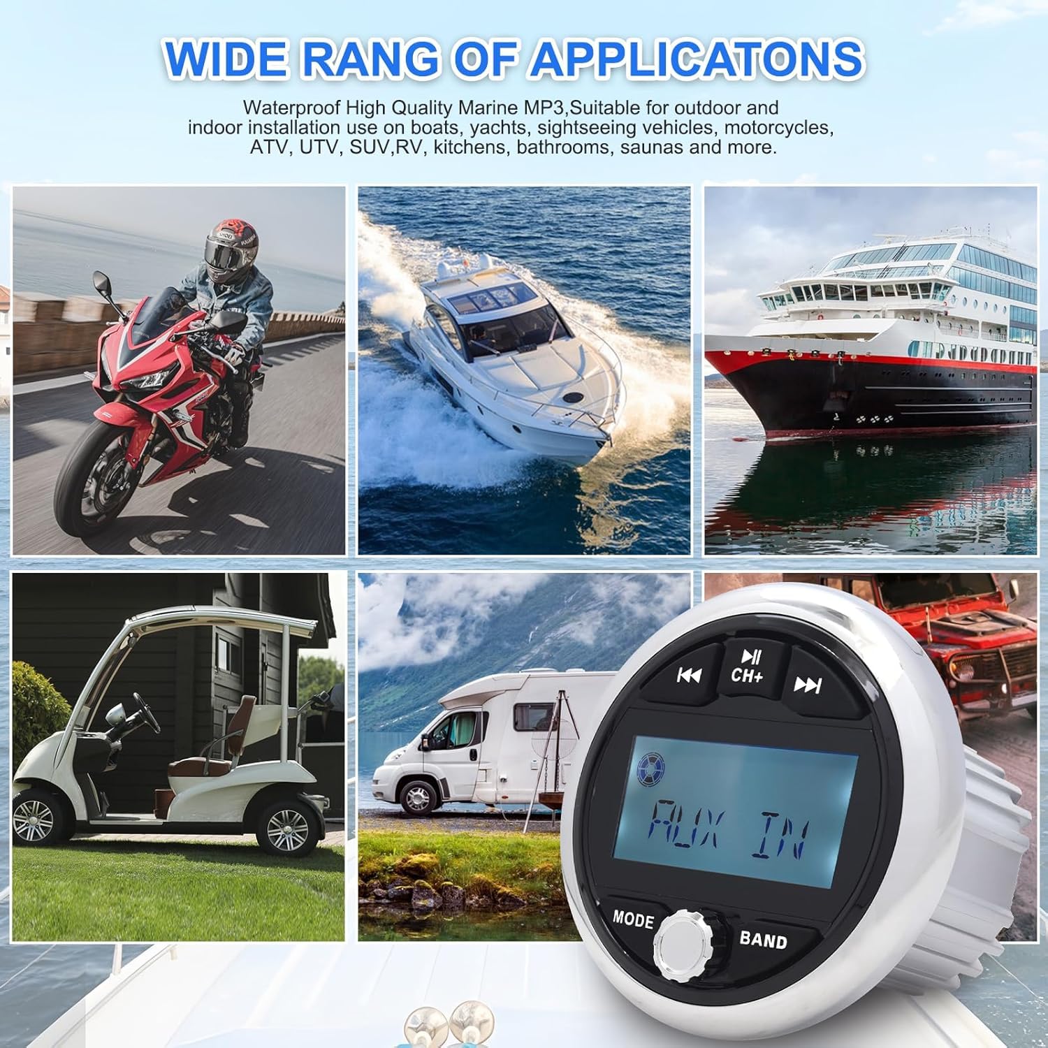 Geloo Radio Nautica per Barca MP3 Lettore Marine Stereo Marina FM/AM Radio Player Impermeabile Veicoli di Ingegneria per Barca Yacht Barche LKW Camper
