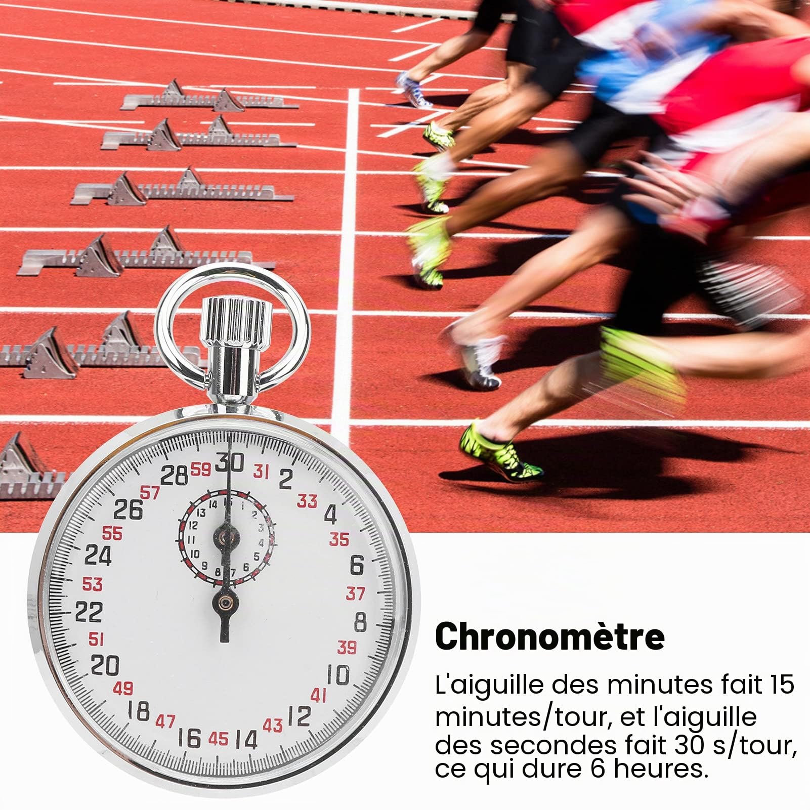 Chronomètre Mécanique, Chronographe de Sport, Alarme J12001, Chronomètre de Sport Numérique, Minuterie Analogique Continue de 6 Heures avec Boucle de Suspension