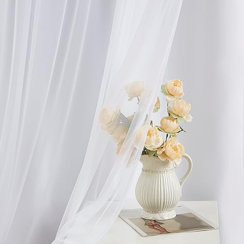 Miniatura 2 de Paneles de cortinas opacas de doble capa con aislamiento térmico para sala de estar, cortinas blancas con alzapaños superiores, 37 pulgadas de ancho