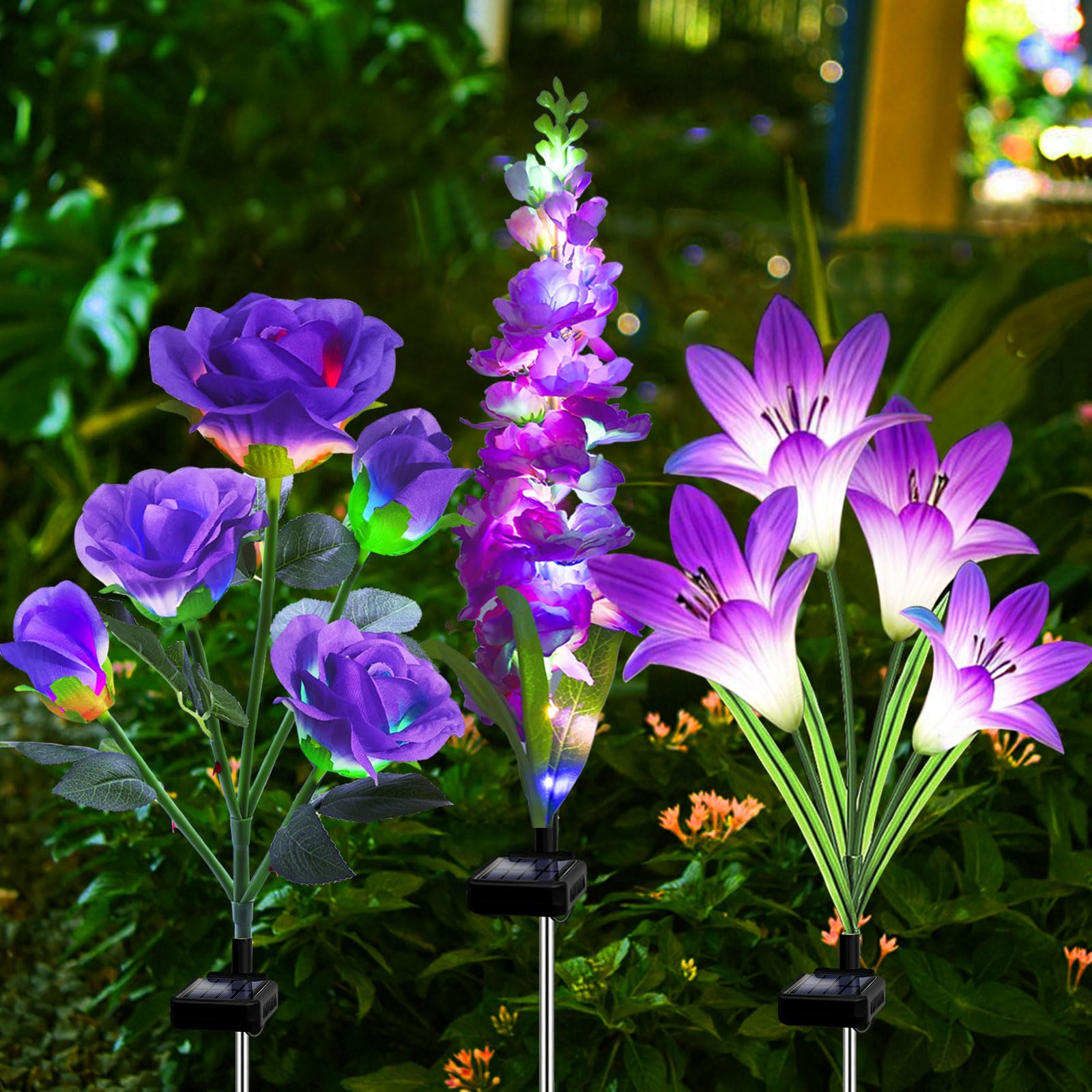 Solar Garden Lights Waterproof, 3 Pack Solar Flowers Lights