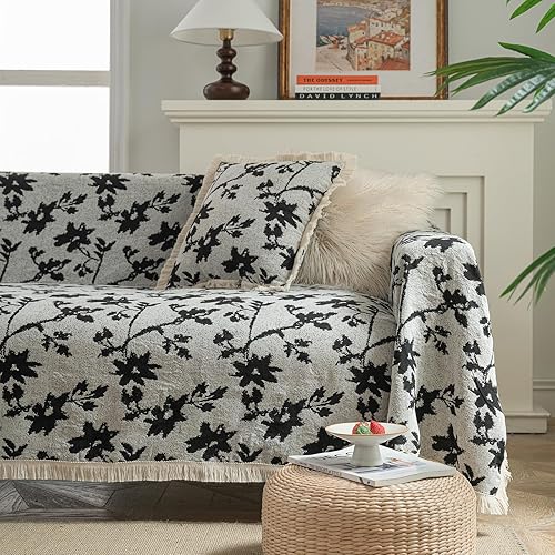 Miniatura 15 de vctops Fundas de sofá jacquard vintage para sofá seccional, patrón geométrico con flecos, protector de sofá para perros, loveseat futón funda en