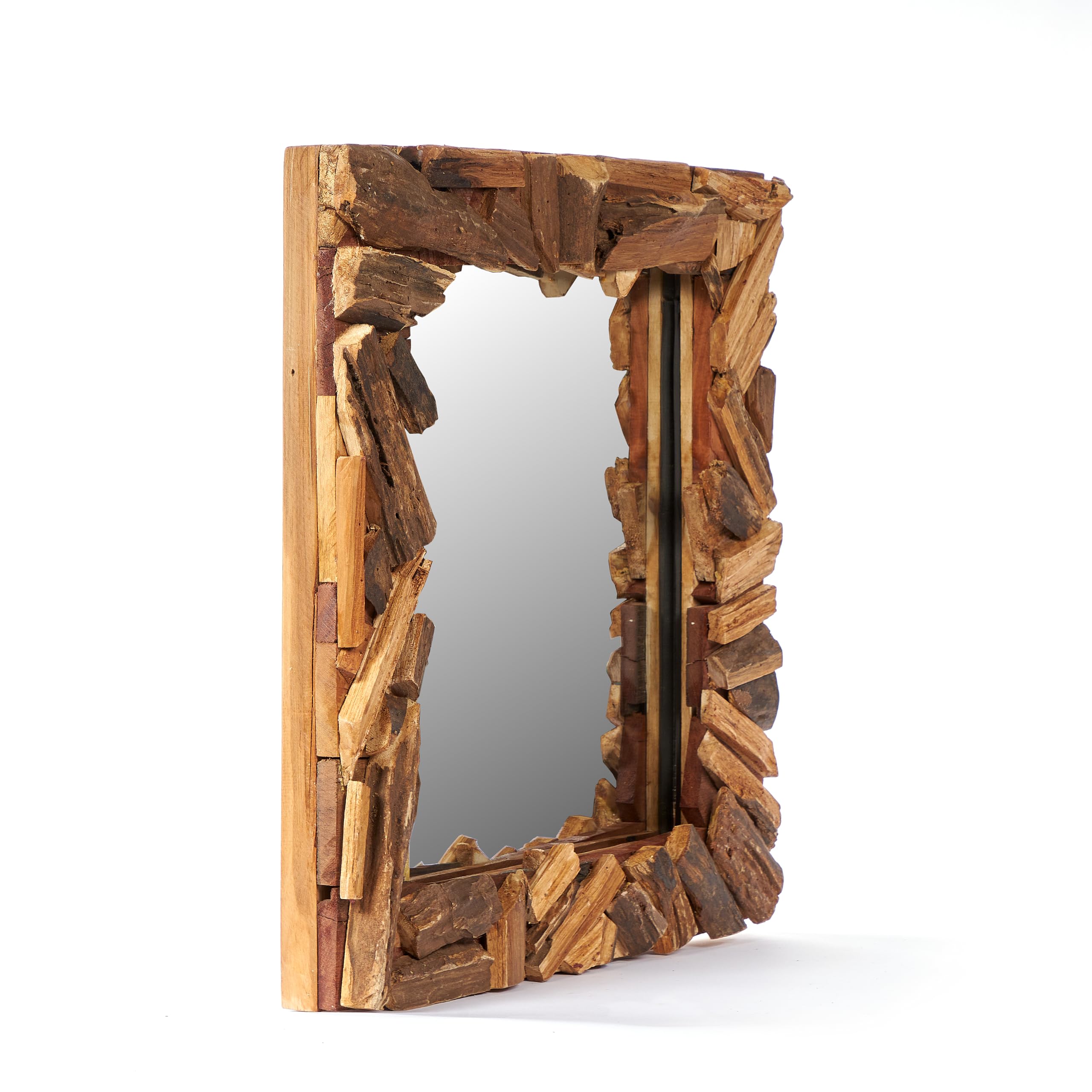 Specchio da parete patchwork | 60 x 60 cm, legno massello, naturale, specchio quadrato per corridoio, specchio in legno, specchio da bagno, specchio per camera da letto