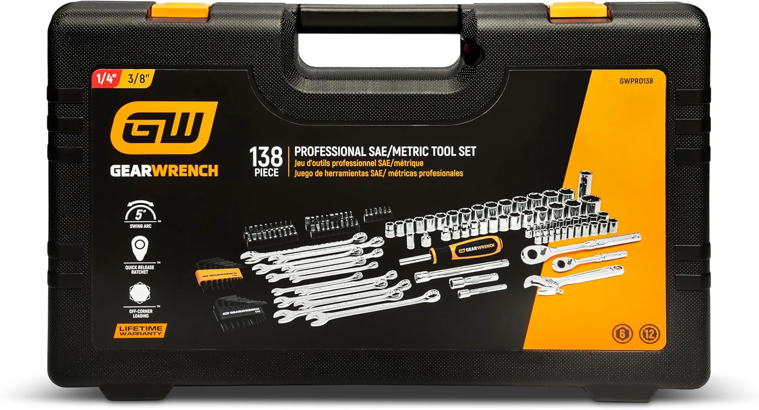 GEARWRENCH 138 Piece 1/4" & 3/8" Drive 72-Tooth 6 Point Professional Tool Set | GWPRO138