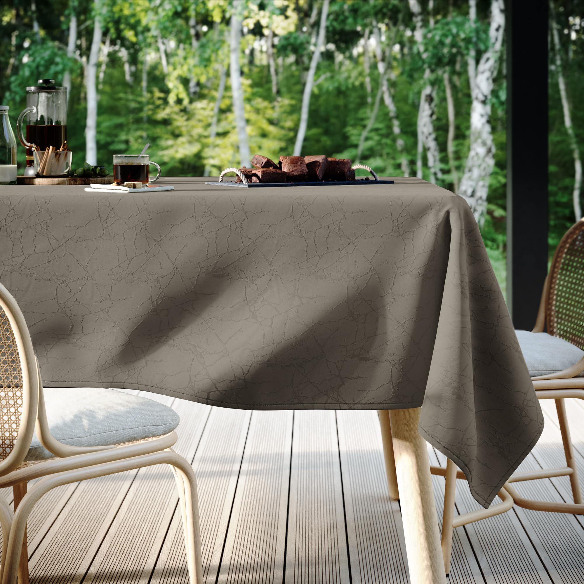 Tischdecke 140x200 cm oval Beige Abwaschbar Für Indoor Outdoor Marmormuster Manil