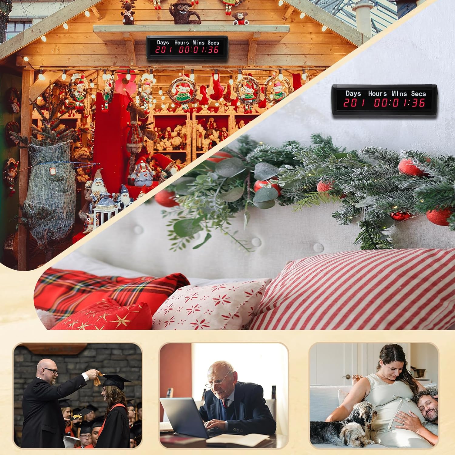 LED Christmas Countdown Clock, Upgraded Automatic Calculation Day Countdown/Count Up Timer,999 Days Countdown Calendar for Retirement Vacation Exam Wedding Lab Project Meeting