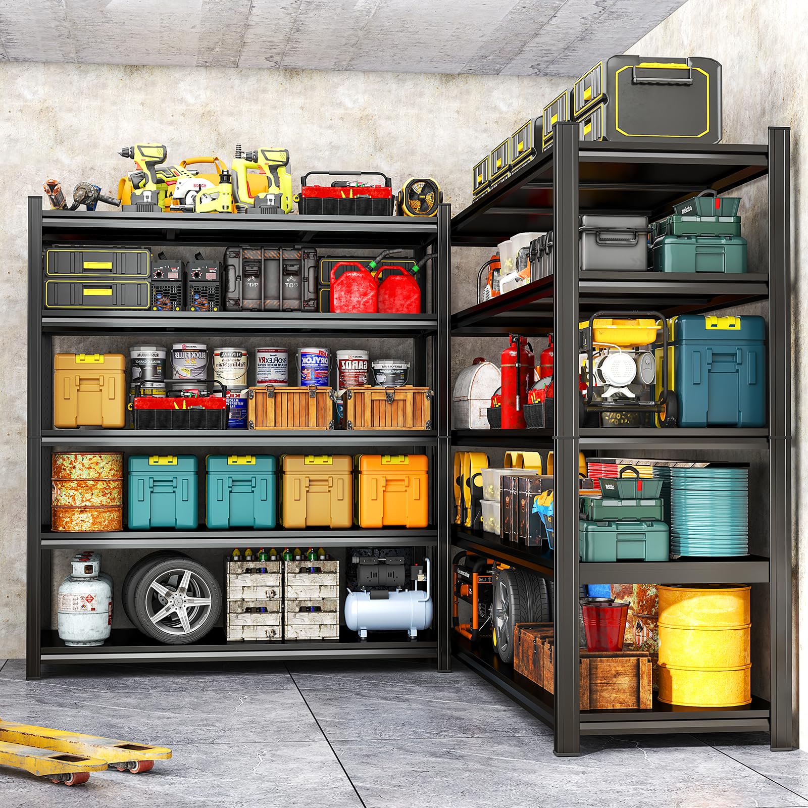 Scaffalatura resistente per garage, 5 ripiani regolabili in metallo, scaffale portaoggetti per garage e cantina, organizzazione degli attrezzi, magazzino, dispensa, cucina, 91,4 cm, nero