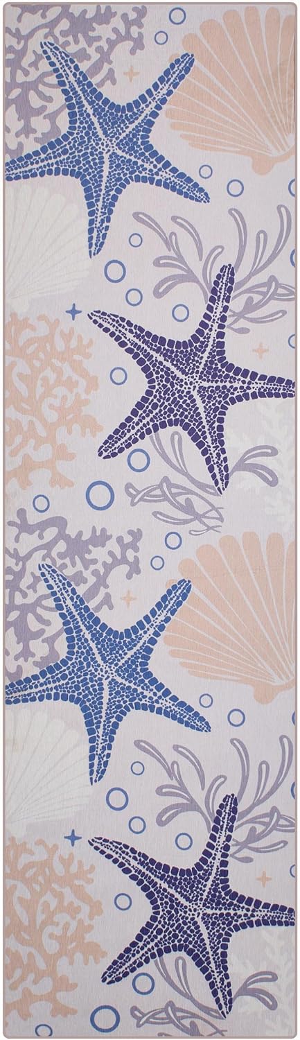 2.3' x 8' Washable Indoor Outdoor Runner Rug for Hallway, Kitchen, Stain Resistant, Easy Clean, Durable Coastal Blue Runner Rug for Indoor/Outdoor Patio, Deck, Porch, Kitchen, Hallway, Laundry Room