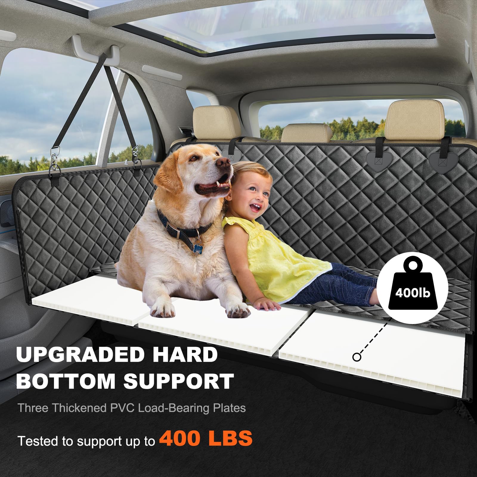 Back Seat Extender for Dogs, Non-Slip Dog Car Seat Cover for Back Seat with Hard Bottom, Durable Pet Car Backseat Cover, Waterproof Dog Hammock for Car SUV Truck - image 3