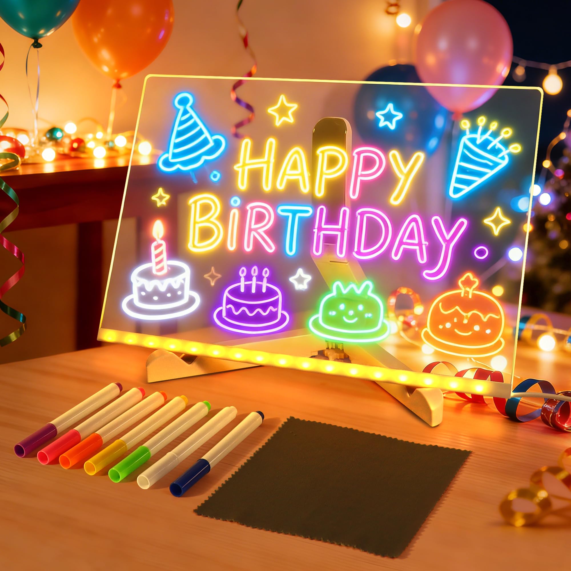 LED Drawing Board with 7 Colors Markers, LED Light up Drawing Board Kids, 7.8"X11.8" LED Note Board, Glow Doodle Board Gifts for Kids Teens Easter Birthday Gifts School Cafe Home Office Presents