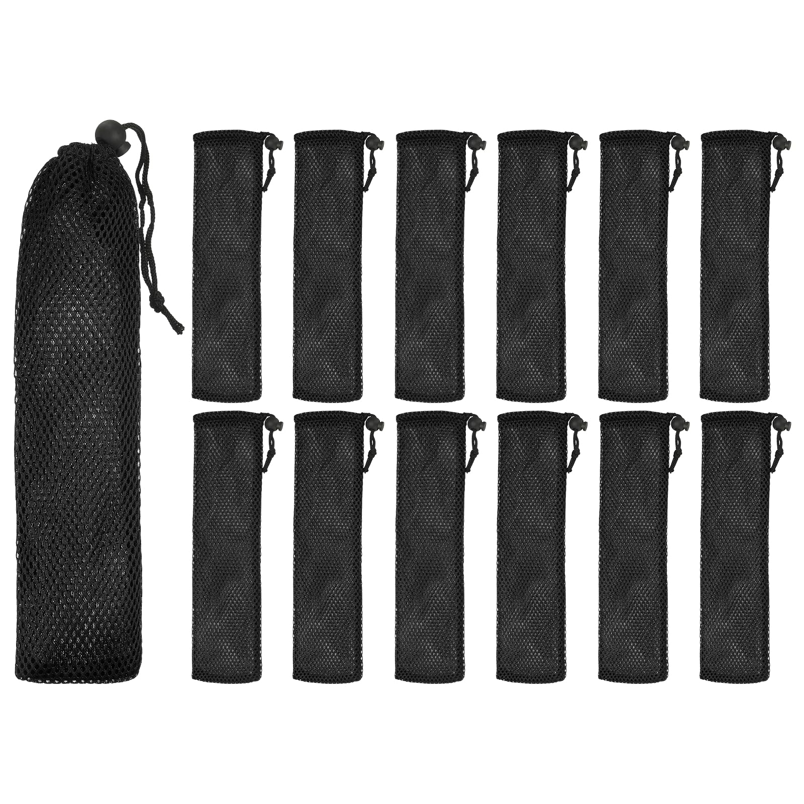 sourcing map 12 Pcs Pouch Bag Straw Carrying Cases, Portable Cutlery Sleeve Chopstick Case Utensil Bag for Home Travel Outdoor Storage Fork Spoon Chopsticks, L & Black