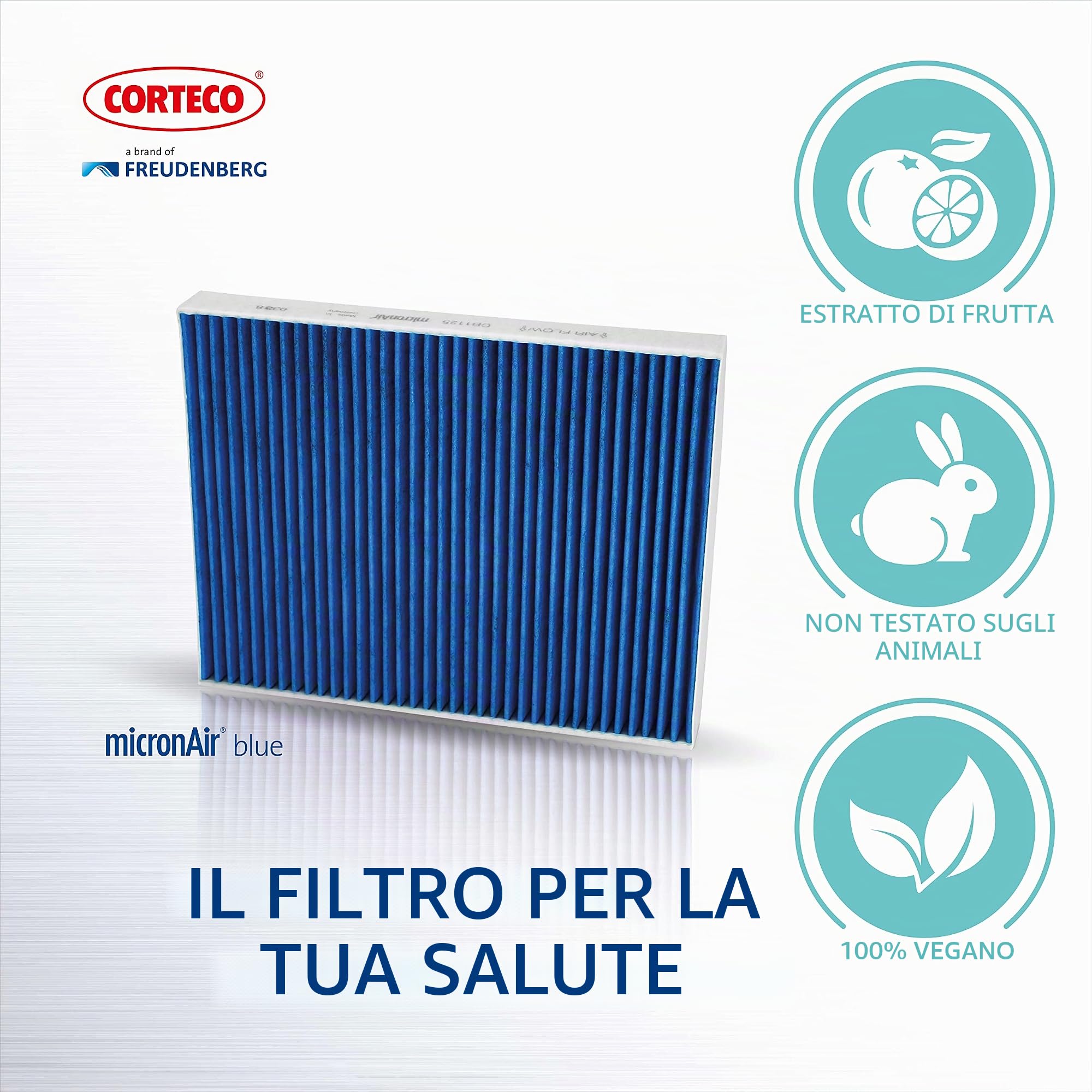Corteco MicronAir Blue 49457425 Filtro abitacolo Mercedes con 4 strati di filtro per alta qualità dell'aria, efficace protezione contro aerosol virali, polline e allergeni, polveri sottili e gas – per