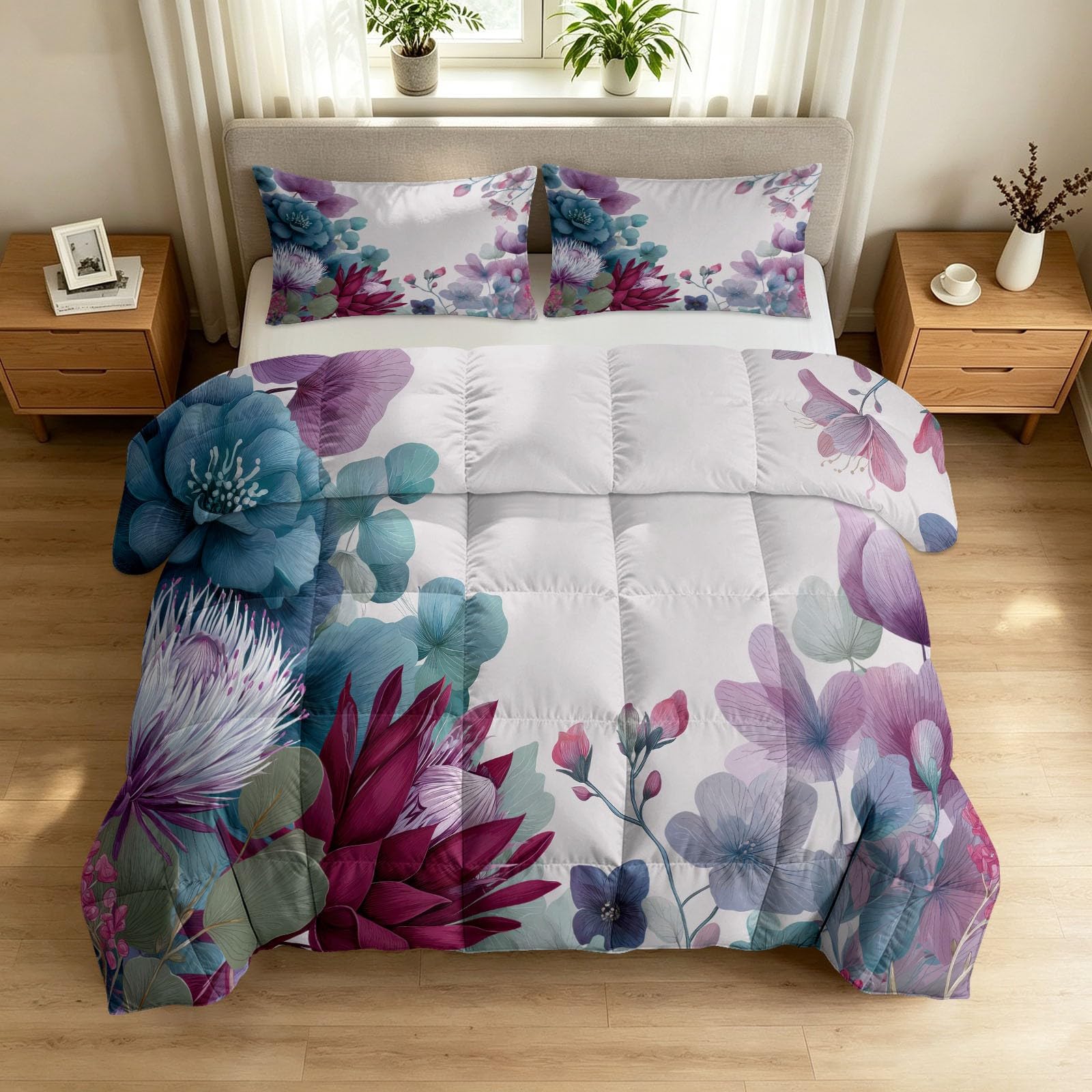 Edredón reversible y lavable a máquina de 200x200 cm con dos fundas de almohada
