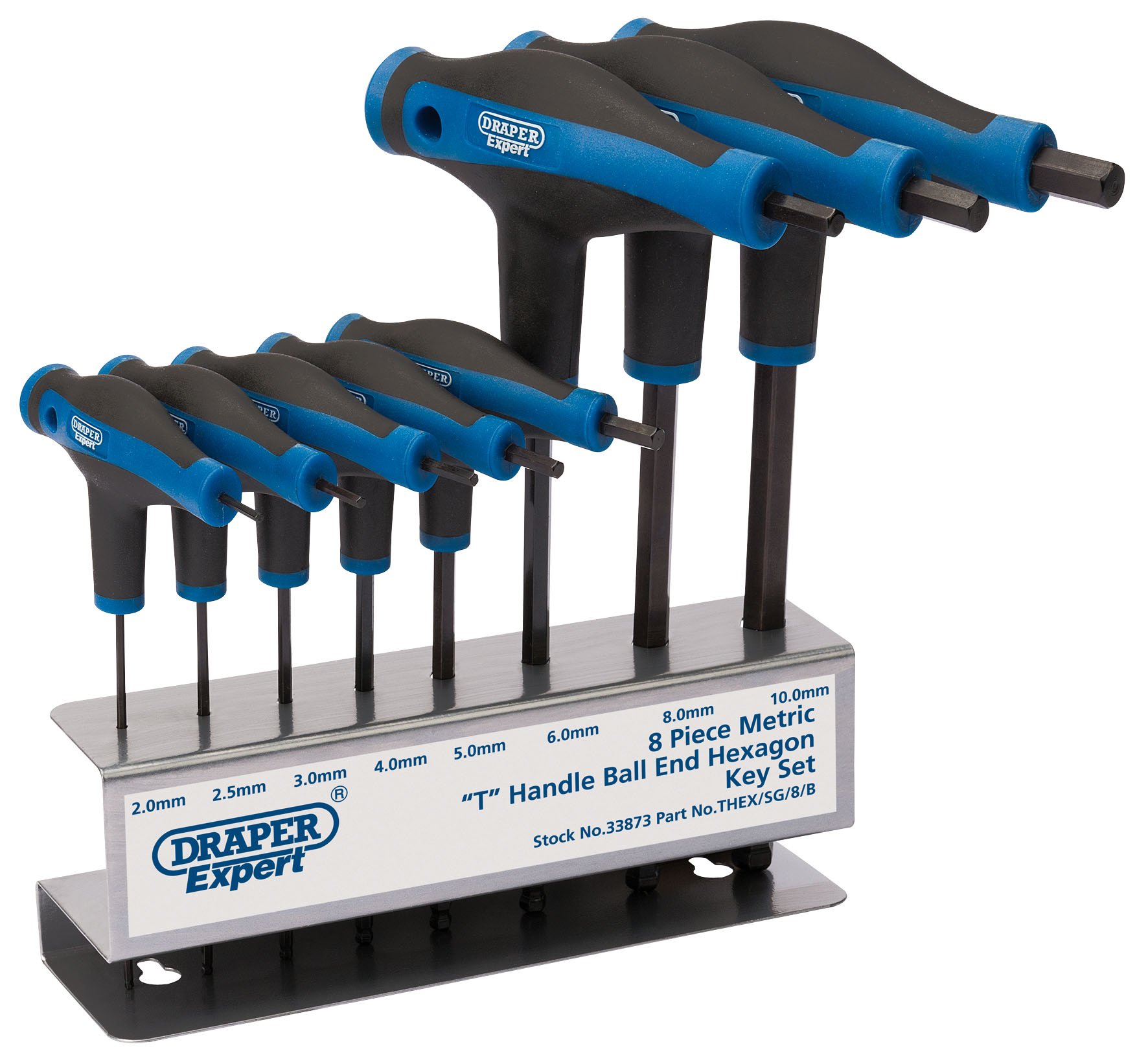 Draper Expert 8 Piece Soft Grip T Handle Hexagon and Ball End Key Set - 33873