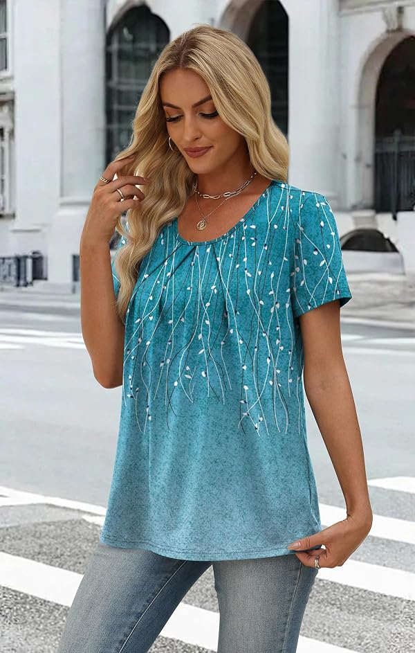 WIHOLL Summer Tops for Women's Clothing 2026 Ladies Tops and Blouses Cute Spring Beach Fashion Loose Fit Pleated Front Shirts Blue Stripes XL by WIHOLL - Used condition - Image 4