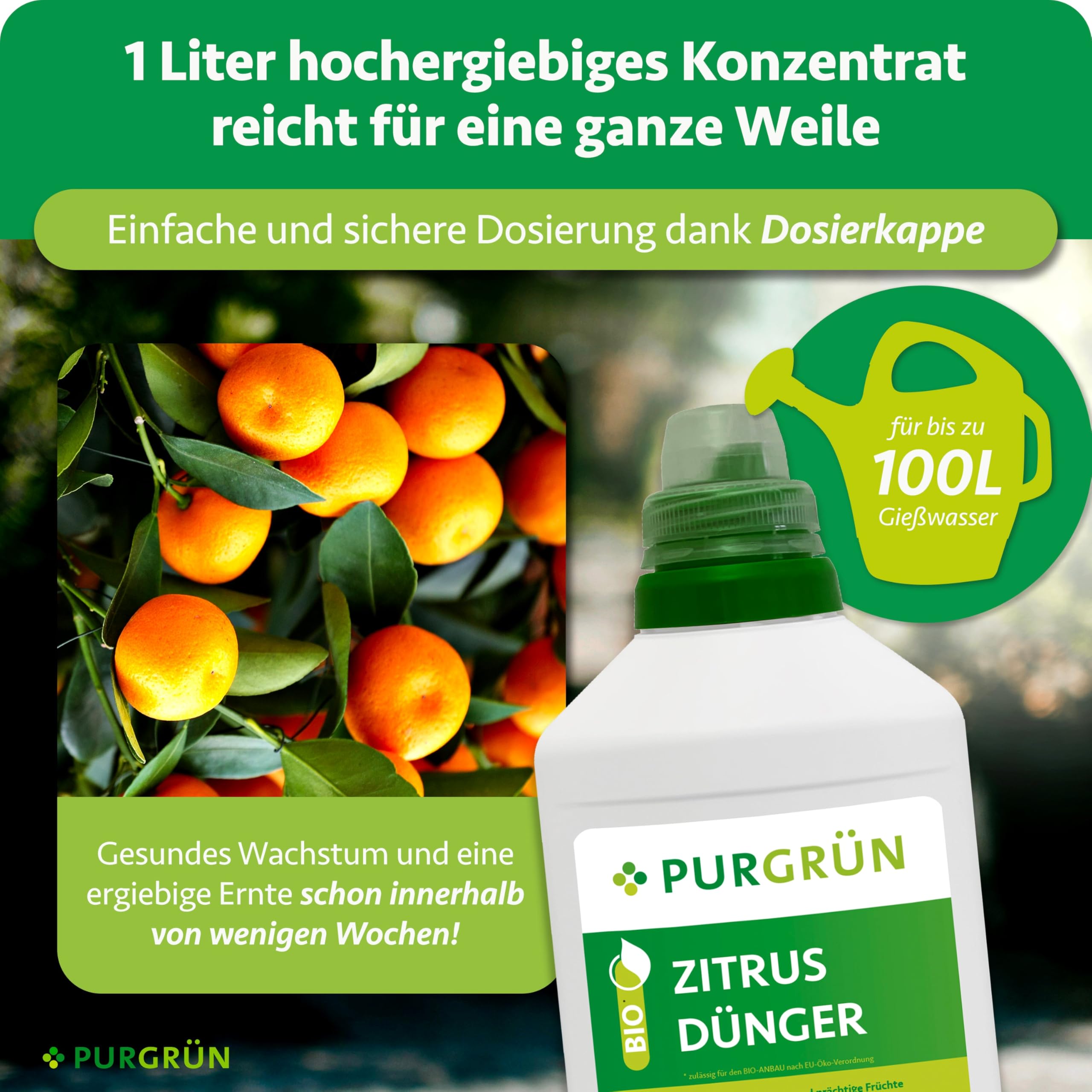 Bio-Zitrusdünger 1 Liter – Gesundes Wachstum dank rein natürlicher Inhaltsstoffe – Fördert die Blütenbildung mit extra Kalium – Ergiebiges Konzentrat für 100 Liter Gießwasser