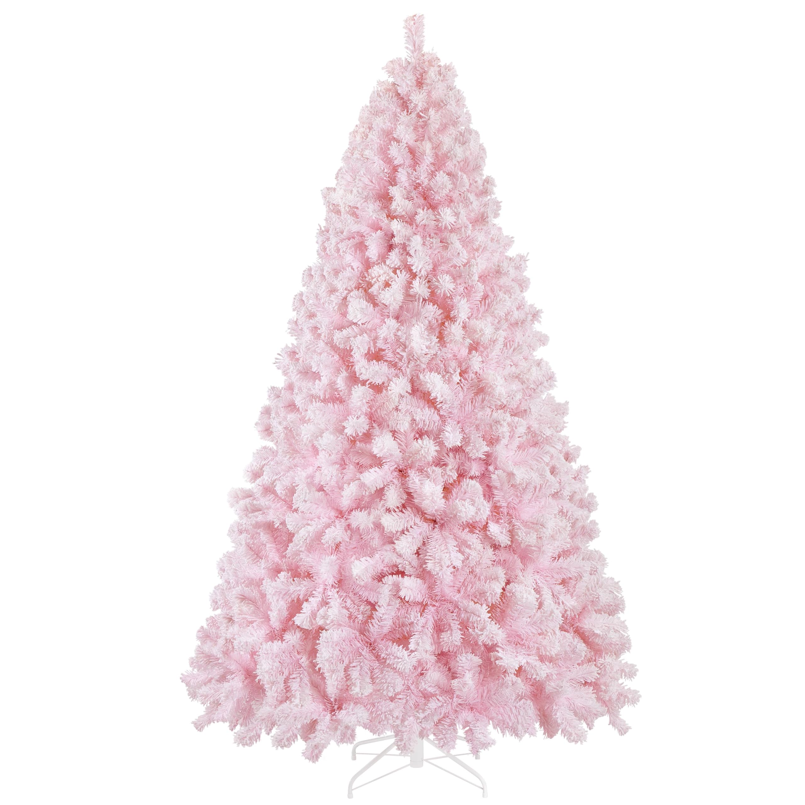 Yaheetech 7.5ft Snow Flocked Christmas Tree with Stand, Soft Branches, Pink — image 1