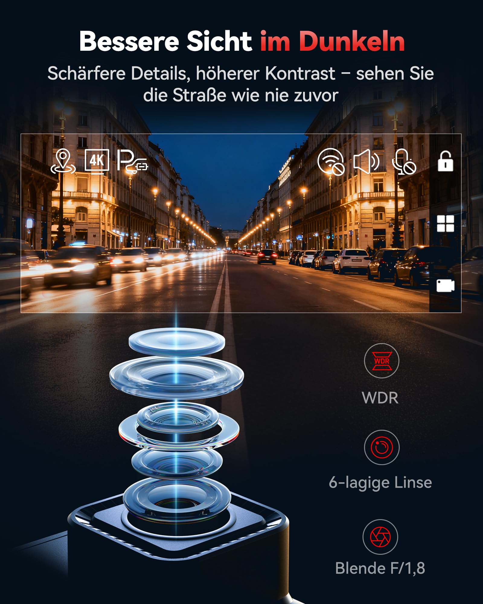REDTIGER F7N 4K Dashcam mit WiFi GPS Vorne 4K/2.5K und Hinten 1080P Dash Kamera, Inklusive 64G Karte, 3.18" Kamera Auto, 170° Weitwinkel Dashcam Auto, Parking Monitor, Unterstützt Maximal 256GB(F7N)