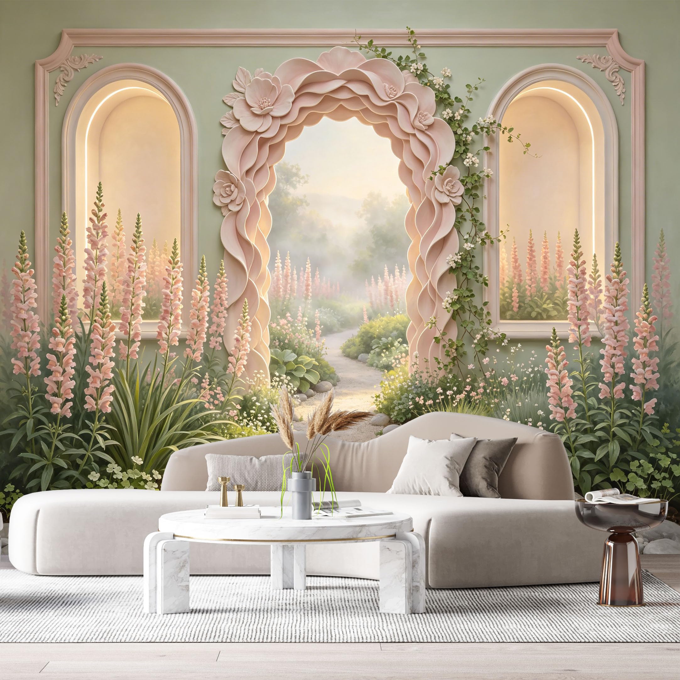Custom Size Wall Murals Botanical Archway Stone Path 3D Trompe L'Oeil SelfAdhesiveWall Fabric Removable Wallpaper Wall Decor for Living Room Bedroom Bathroom