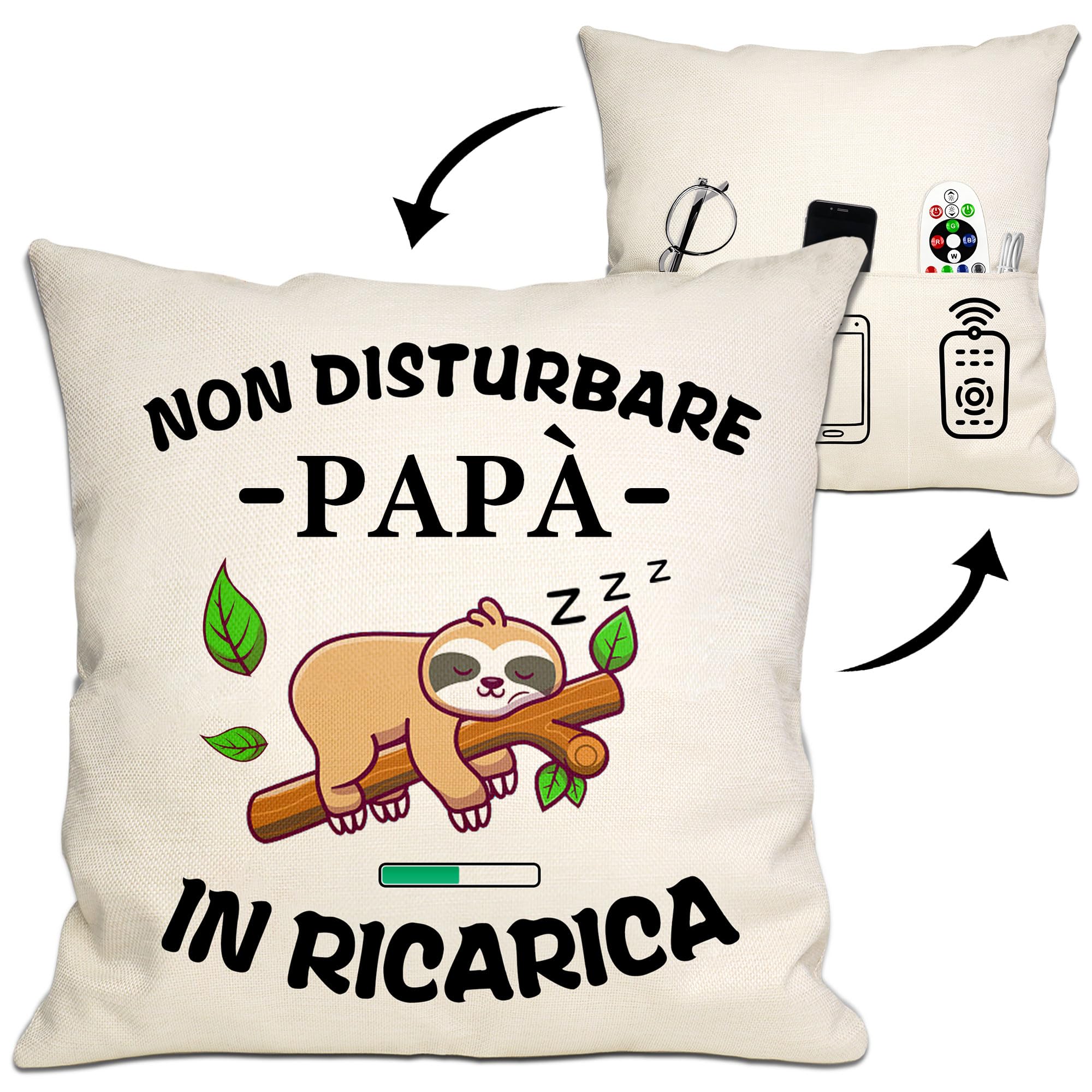 Bommex Regalo per la festa del papà Divertente copricuscino con tasche per papà da figlia figlio Copricuscino double face per papà Regalo di compleanno Regalo di Natale(papà)