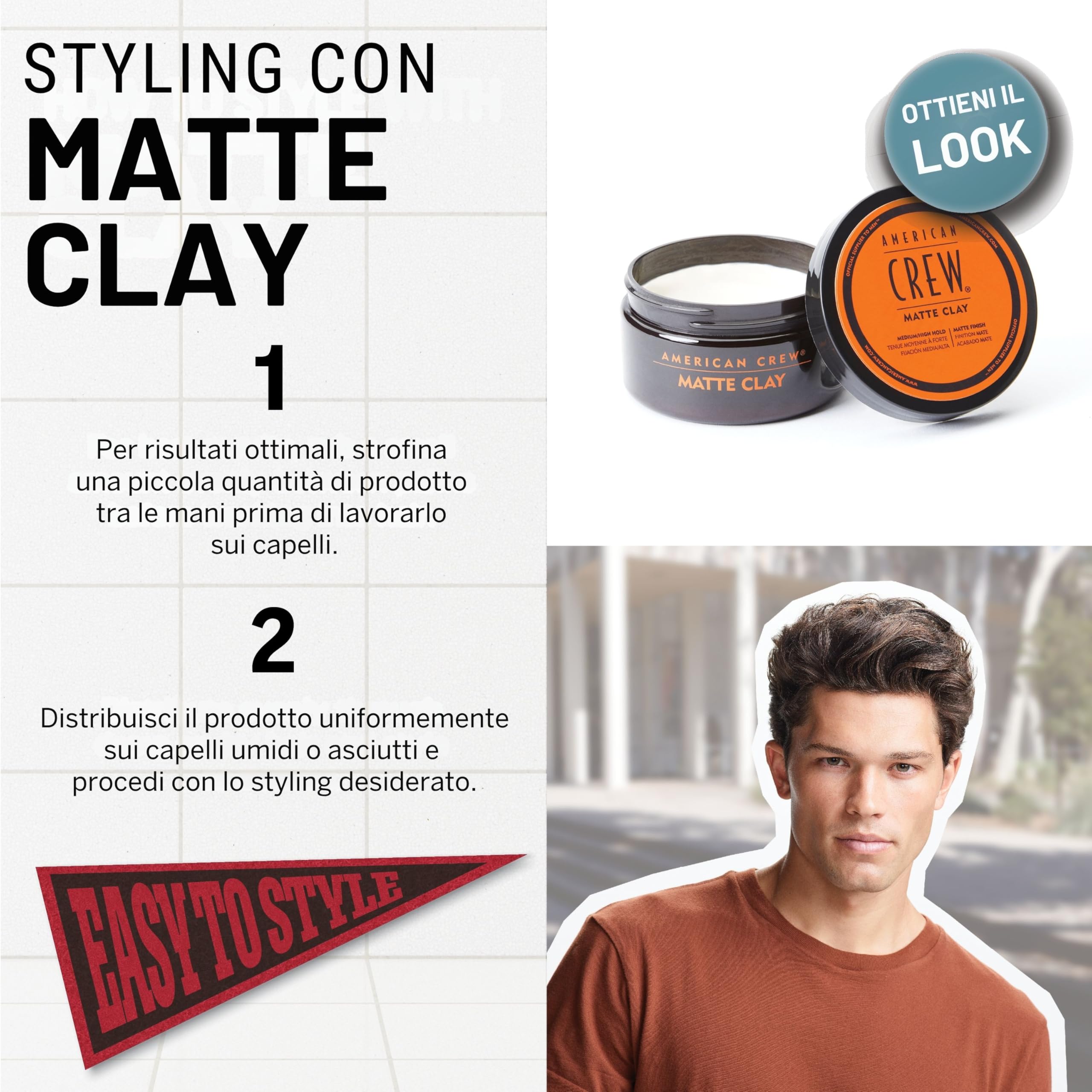 American Crew Matte Clay, Cera Capelli Uomo, Tenuta Medio/Alta & Finish Opaco, Dona Texture e Controllo, 85g