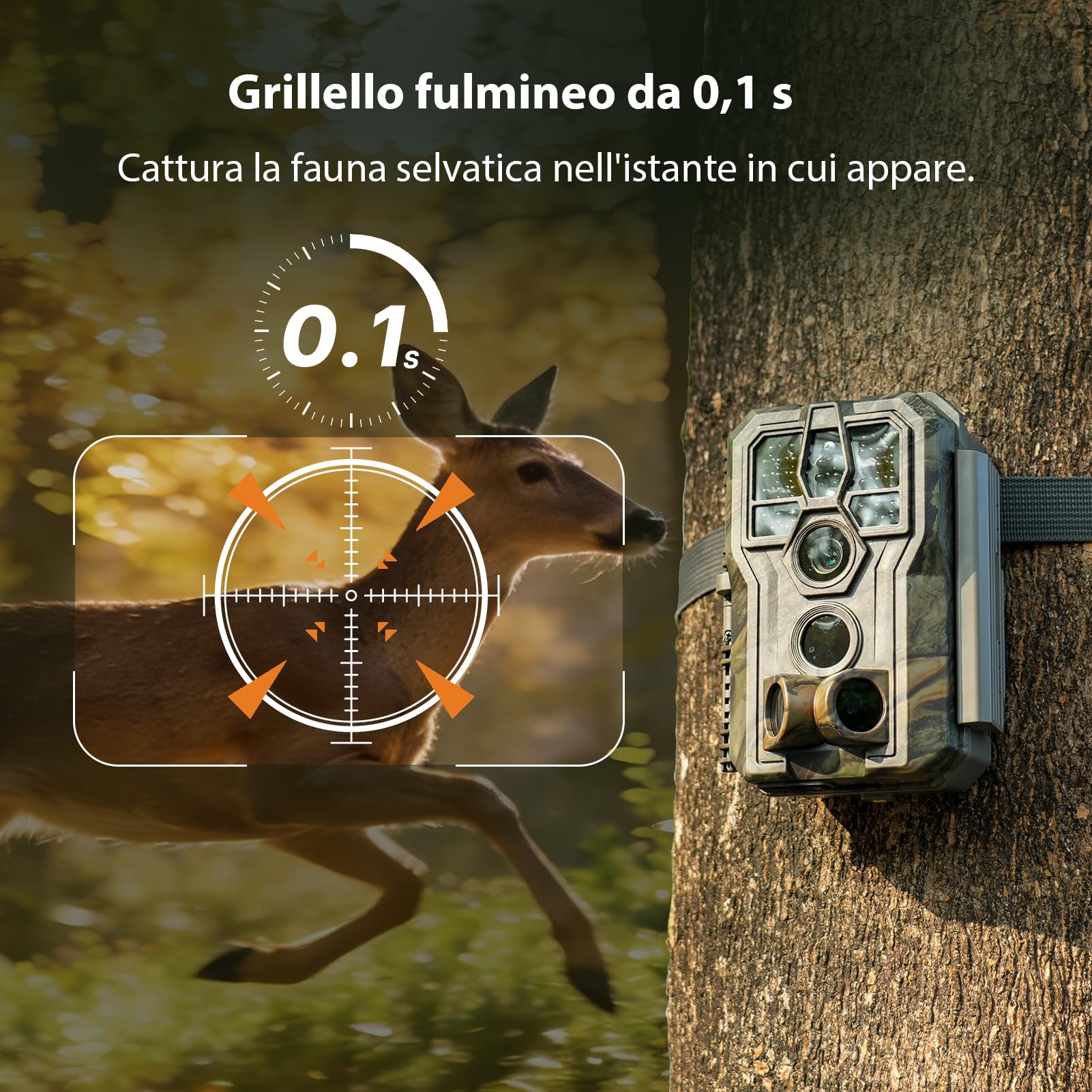 GardePro E5 2.0 Fototrappola 4K con Scheda SD 64GB, 64MP Foto Trappola per Animali con Attivazione 0,1s, Visione Notturna senza Bagliore 30m, Fototrappola Notturna a Rilevamento di Movimento