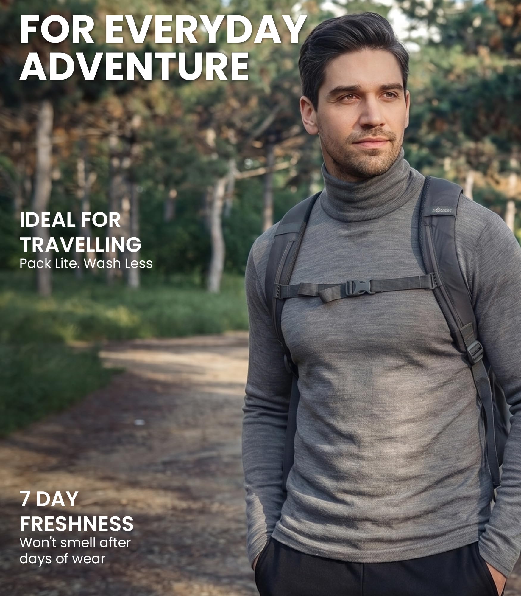 Merino.tech 100% Lana Merino Dolcevita Uomo - Maglia Termica + Calzini | Maglione 2 Stili Di Collo,Non Pizzica Calore e Stile Casual, Protezione e Traspirabilità Ideali Per Il Trekking e Lo Sci