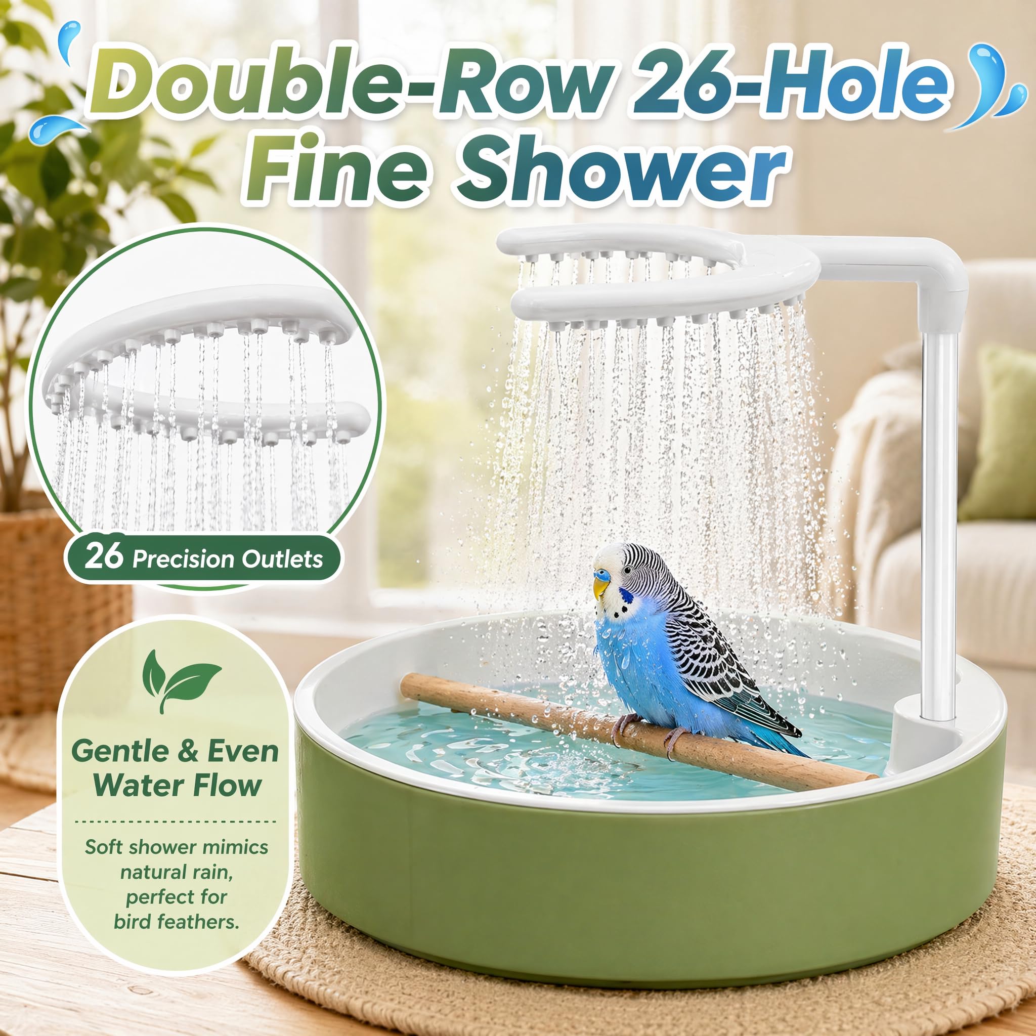 Ruichi Vogeldusche Wellensittich, 32x26cm Wellensittich Dusche mit Wasserfall und Wasserpumpe, Automatische Vogelbad Badehaus Badewanne für Unzertrennliche Wellensittiche Afrikanische Munias Aras