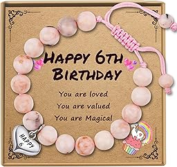 Sereney 6 Year Old Girl Birthday Gift, Adjustable Beaded 6th Birthday Bracelets as 6th Birthday Gifts for 6 yr Girl, Six Year Old Girls Birthday Gifts for Daughter Niece Granddaughter