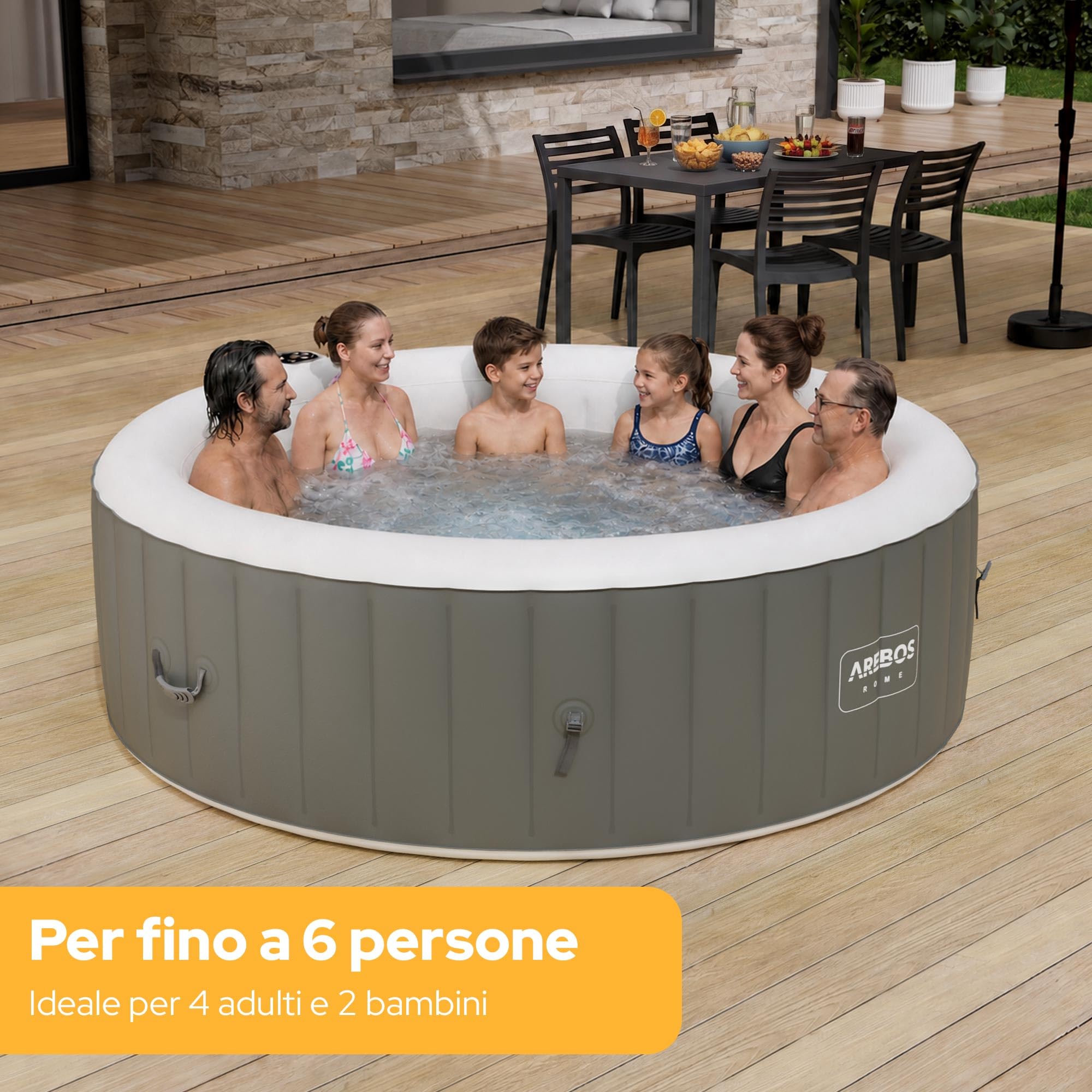 Arebos Vasca Idromassaggio Gonfiabile ⌀ 208 cm | Spa per Interni ed Esterni | 6 Persone | 1000 L | Rotonda | Whirlpool Gonfiabile