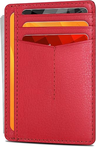 Miniatura 34 de Cartera de cuero Oak Leathers, cartera minimalista delgada para hombres y mujeres con bolsillo frontal, con bloqueo RFID y tarjetero, Fucsia, Pequeña