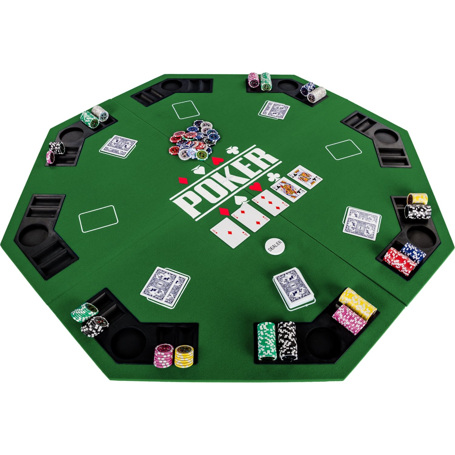 GAMES PLANET Faltbare Pokerauflage Full House 120x120 cm achteckig MDF 8 Getränkehalter 8 Chiptrays grün