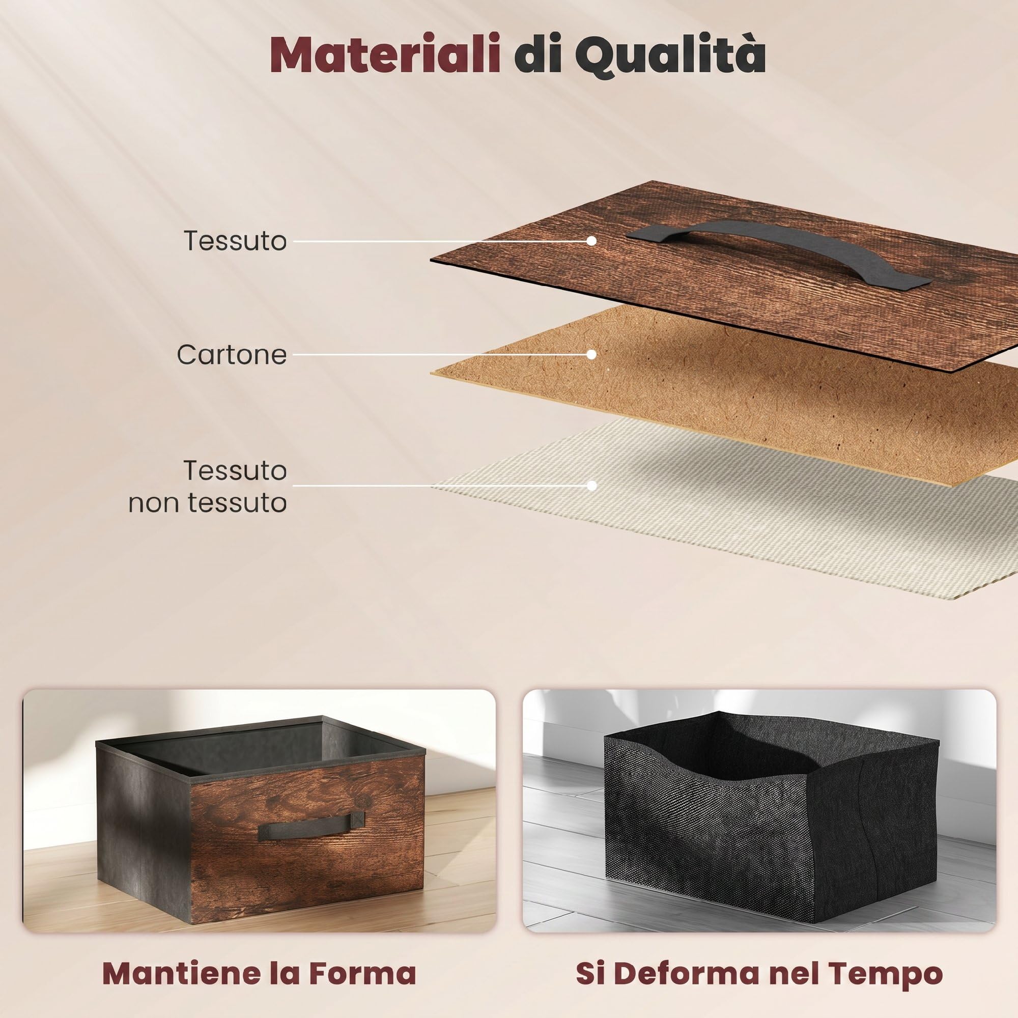 HOMCOM Cassettiera in Tessuto 8 Cassetti 84.5x30.5x100 cm Marrone Rustico | Salvaspazio, Mobile con Cassetti Industriale in Metallo, per Camera da Letto, Bagno e Soggiorno